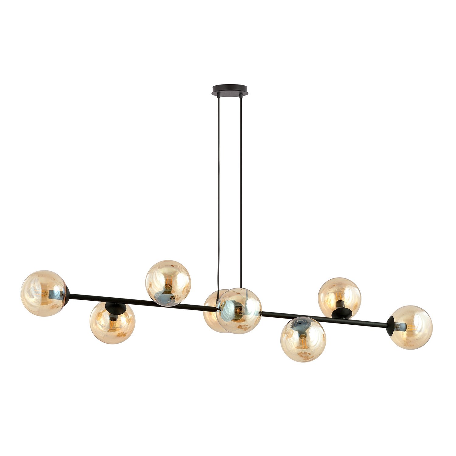 Lampadario Contemporaneo 8 Luci Su Acciaio Nero E Sfere In Vetro Ambra 876/8