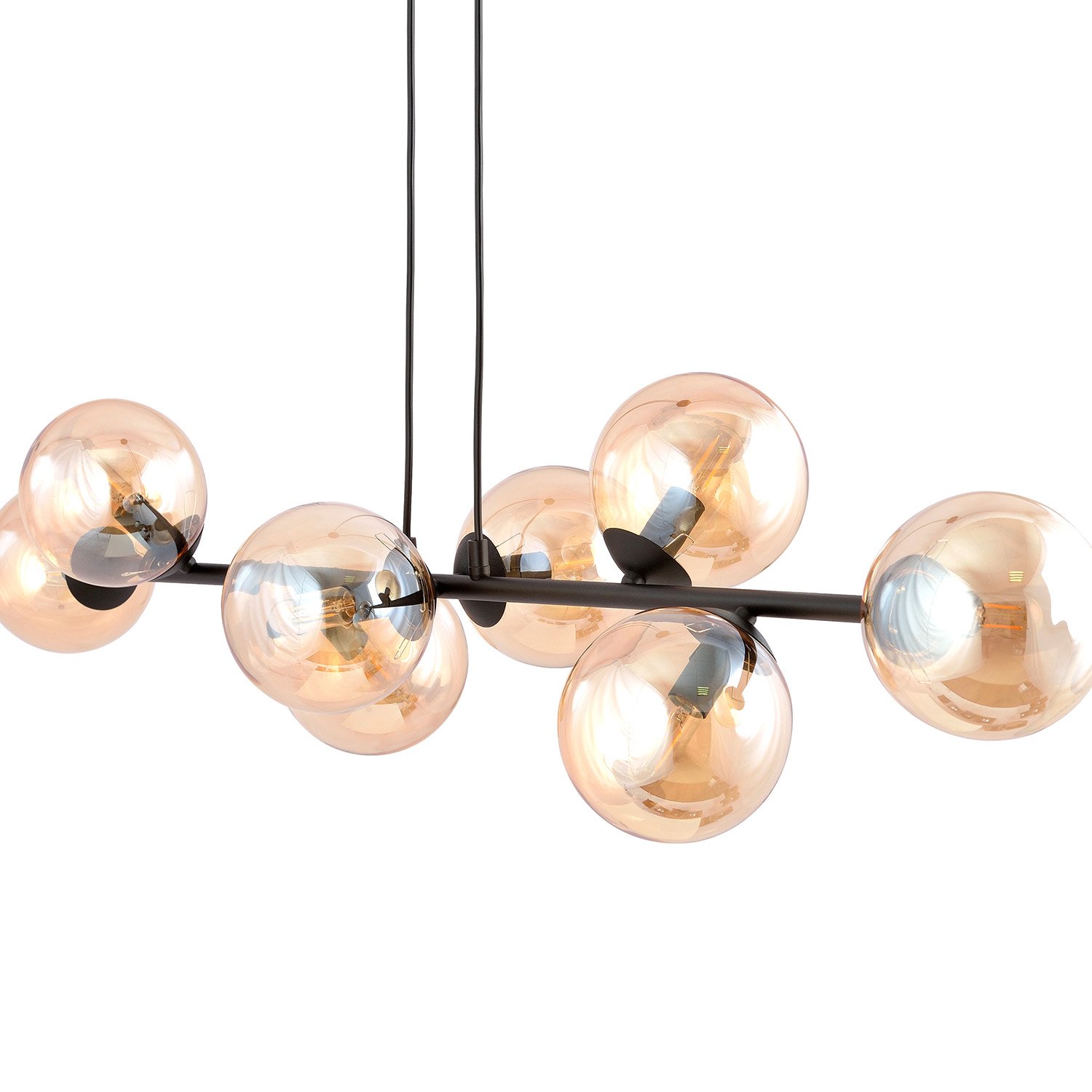 Lampadario Contemporaneo 8 Luci Su Acciaio Nero E Sfere In Vetro Ambra 876/8