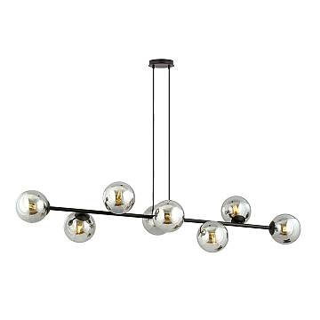 Lampadario Contemporaneo 8 Luci Su Acciaio Nero E Sfere In Vetro Fumè