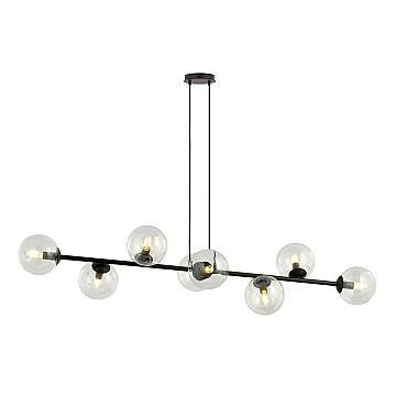 Lampadario Contemporaneo 8 Luci Su Acciaio Nero Sfervetro Trasparente