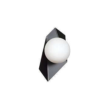 Applique Moderna 1 Luce Sharada In Acciaio Nero E Sfera Vetro Opalino