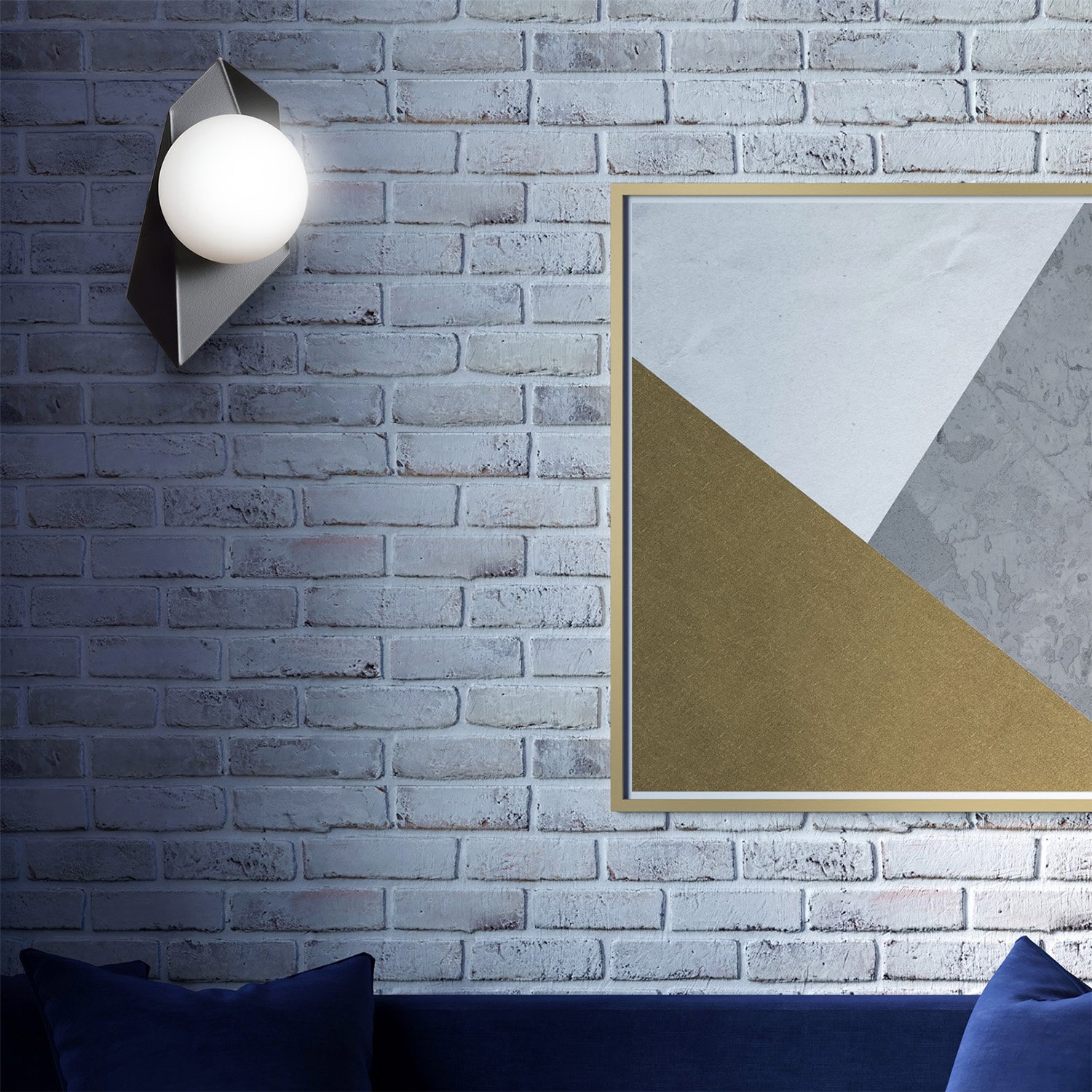 Applique Moderna 1 Luce Sharada In Acciaio Nero E Sfera Vetro Opalino 636/K1
