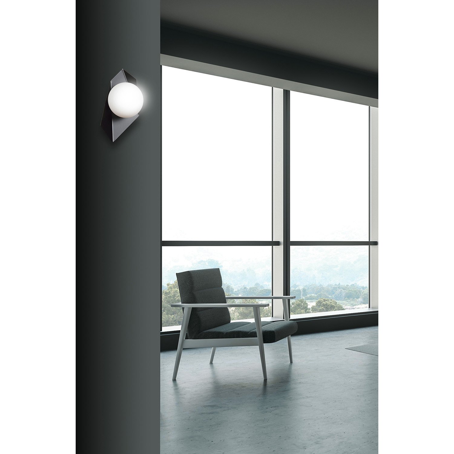 Applique Moderna 1 Luce Sharada In Acciaio Nero E Sfera Vetro Opalino 636/K1