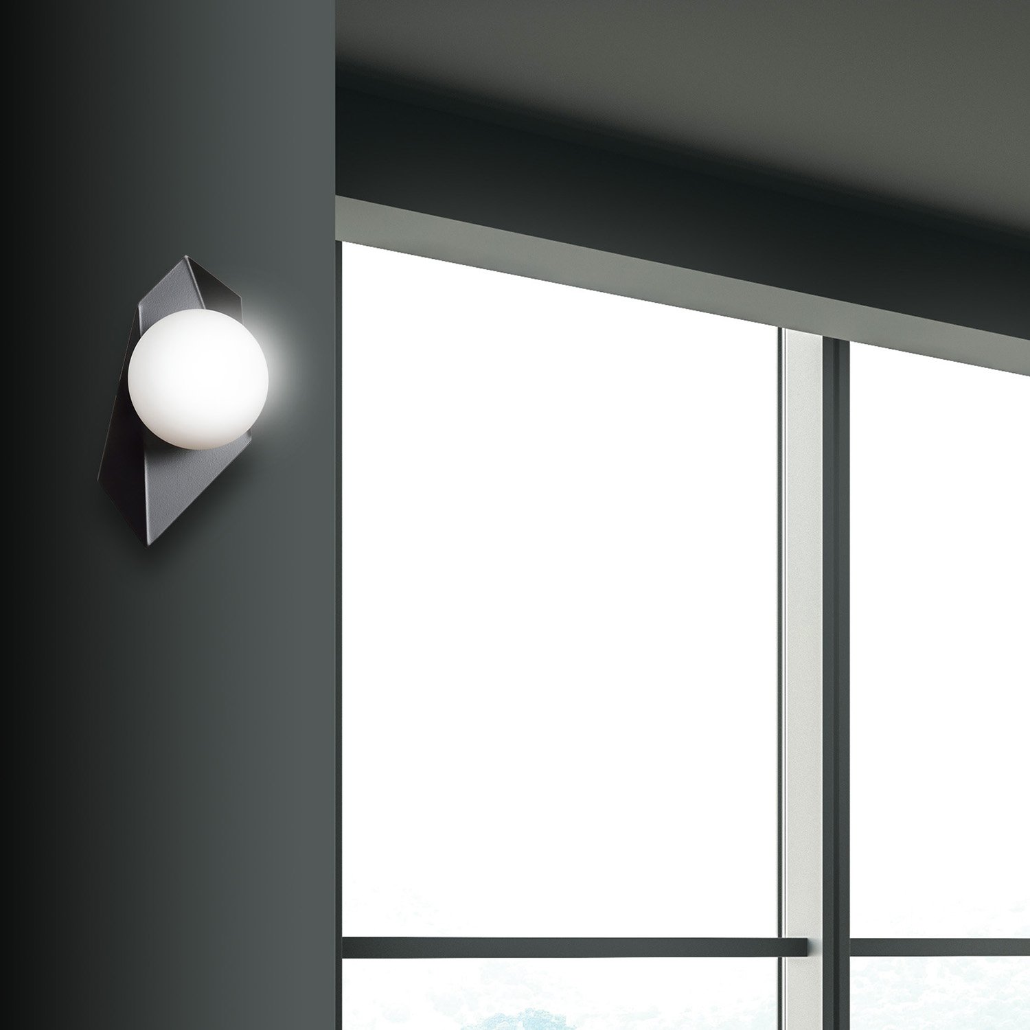Applique Moderna 1 Luce Sharada In Acciaio Nero E Sfera Vetro Opalino 636/K1