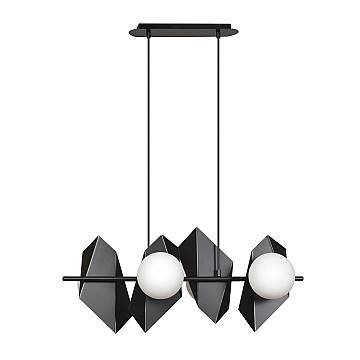 Lampadario 4 Luci Moderno Sharada Acciaio Nero E Sfere Vetro Opalino