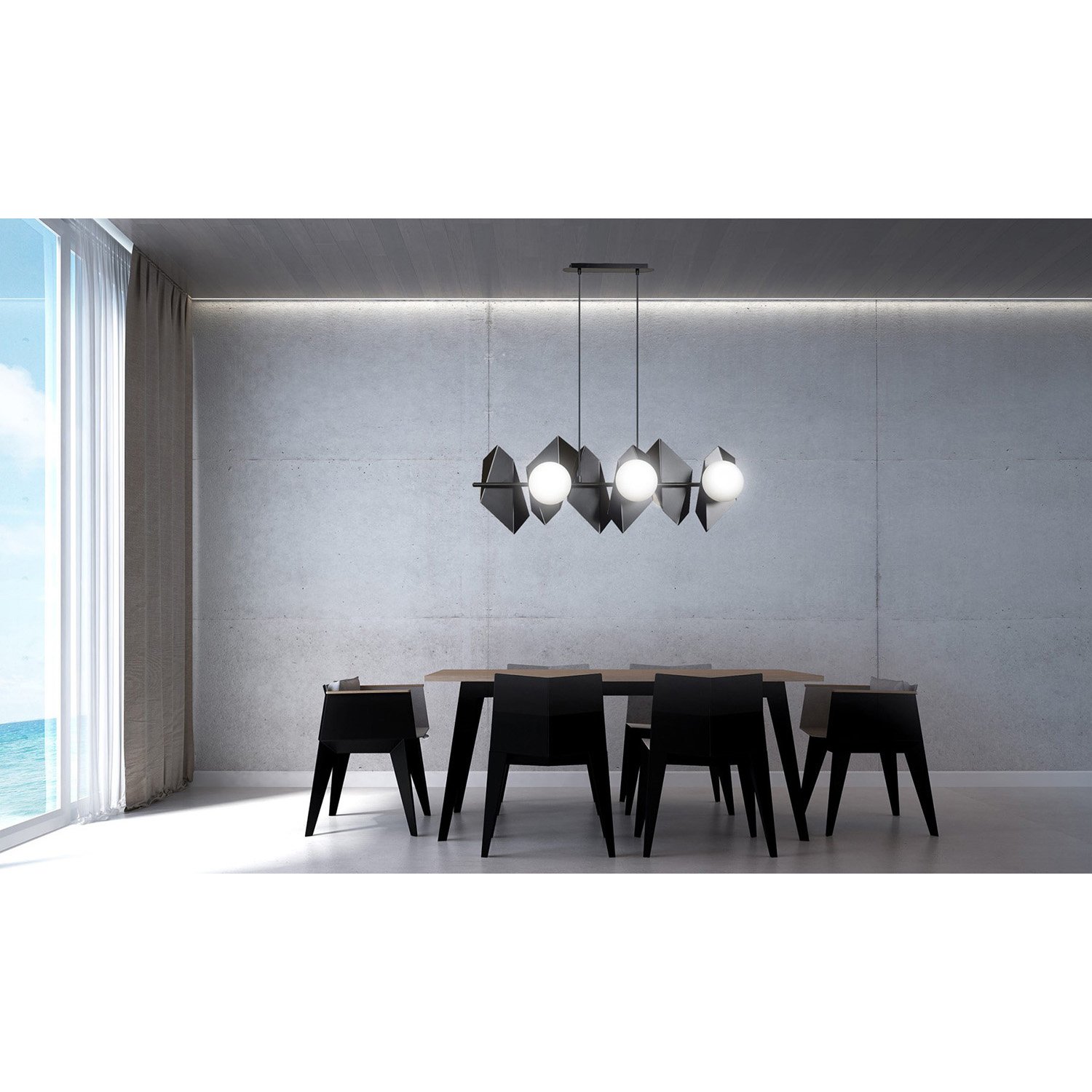 Lampadario Minimal Sharada Acciaio Nero 6 Luci E14 636/6