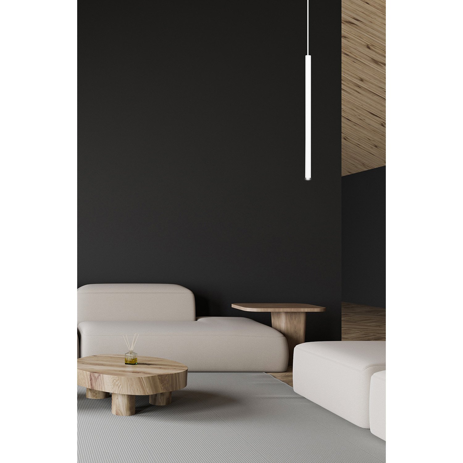 Lampadario 1 Luce Moderno Tsukiyomi Acciaio Bianco E Paralume A Cilindro Sottile 553/1