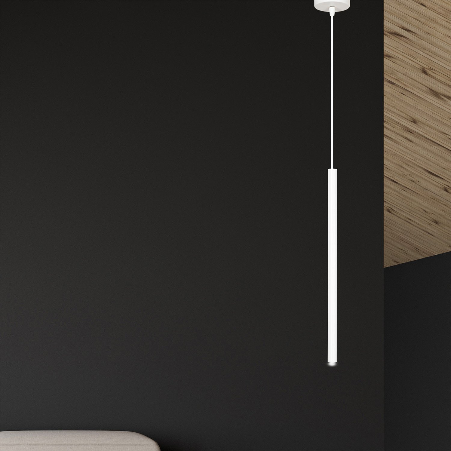 Lampadario 1 Luce Moderno Tsukiyomi Acciaio Bianco E Paralume A Cilindro Sottile 553/1