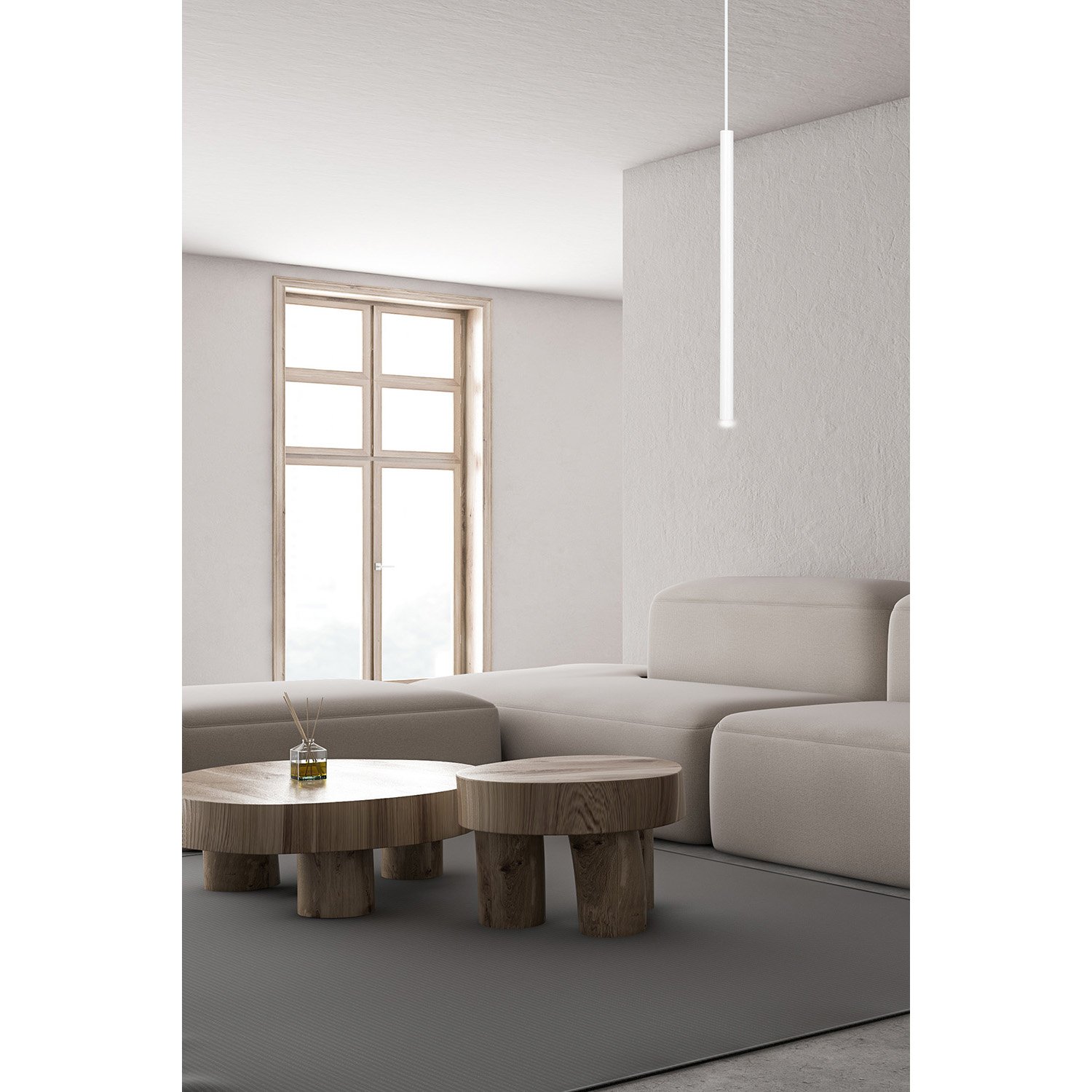 Lampadario 1 Luce Moderno Tsukiyomi Acciaio Bianco E Paralume A Cilindro Sottile 553/1