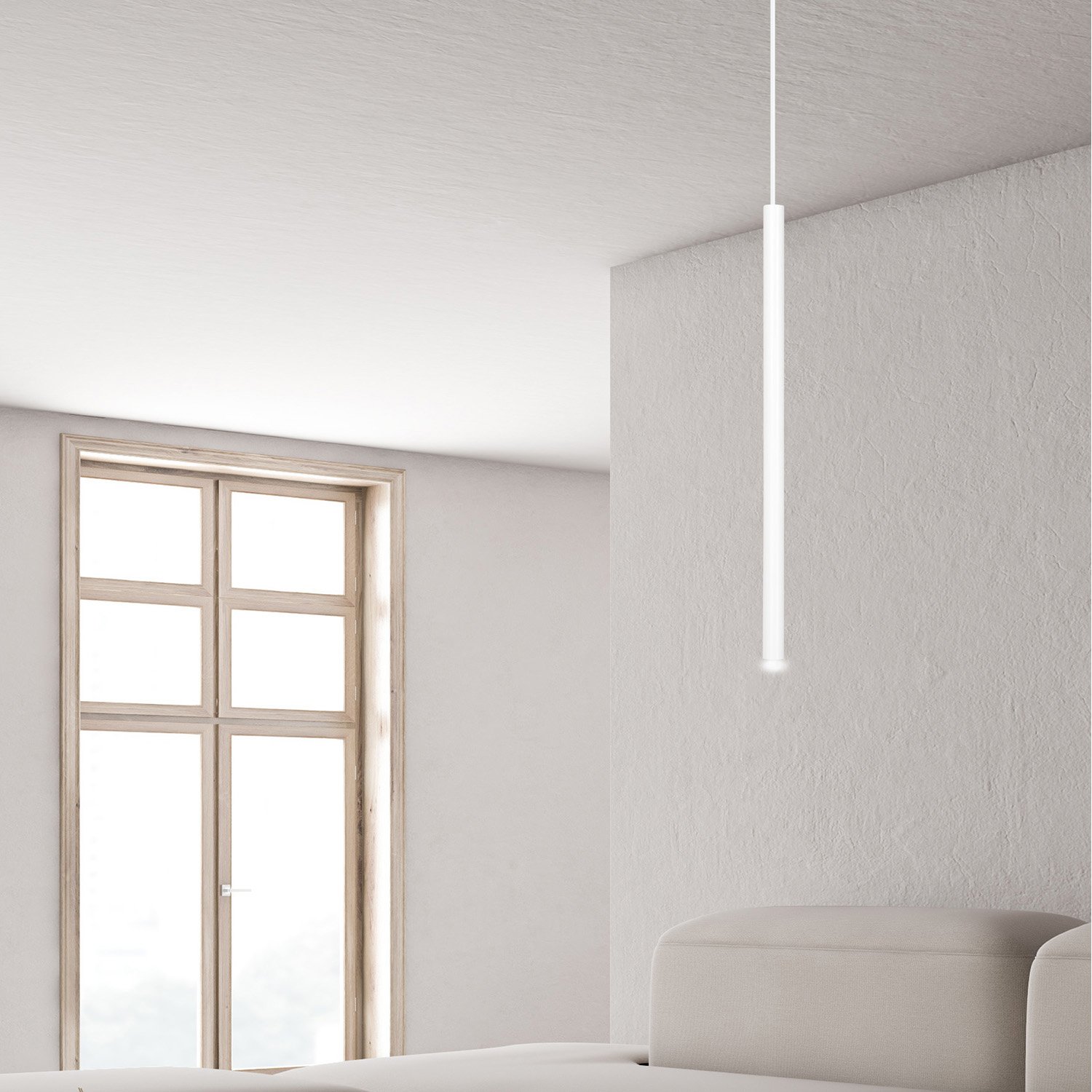 Lampadario 1 Luce Moderno Tsukiyomi Acciaio Bianco E Paralume A Cilindro Sottile 553/1