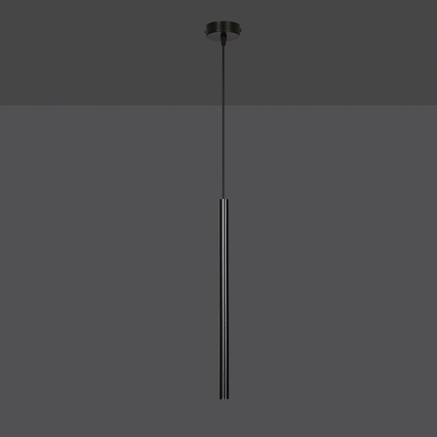 Lampadario 1 Luce Moderno Tsukiyomi Acciaio Nero E Paralume A Cilindro Sottile 552/1