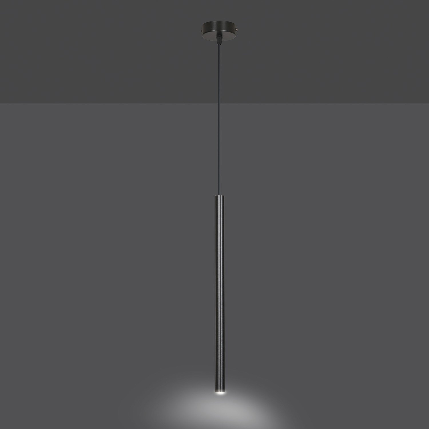 Lampadario 1 Luce Moderno Tsukiyomi Acciaio Nero E Paralume A Cilindro Sottile 552/1