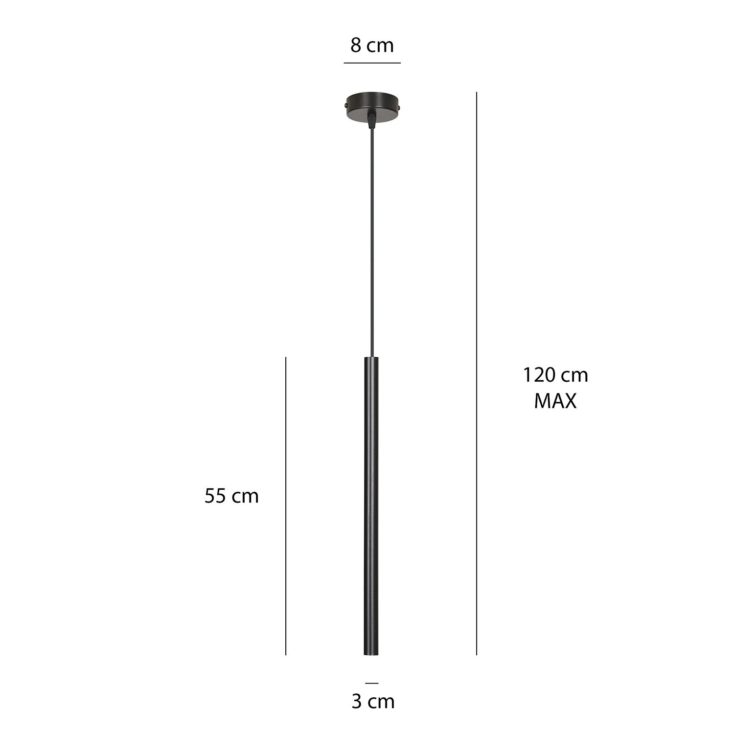 Lampadario 1 Luce Moderno Tsukiyomi Acciaio Nero E Paralume A Cilindro Sottile 552/1