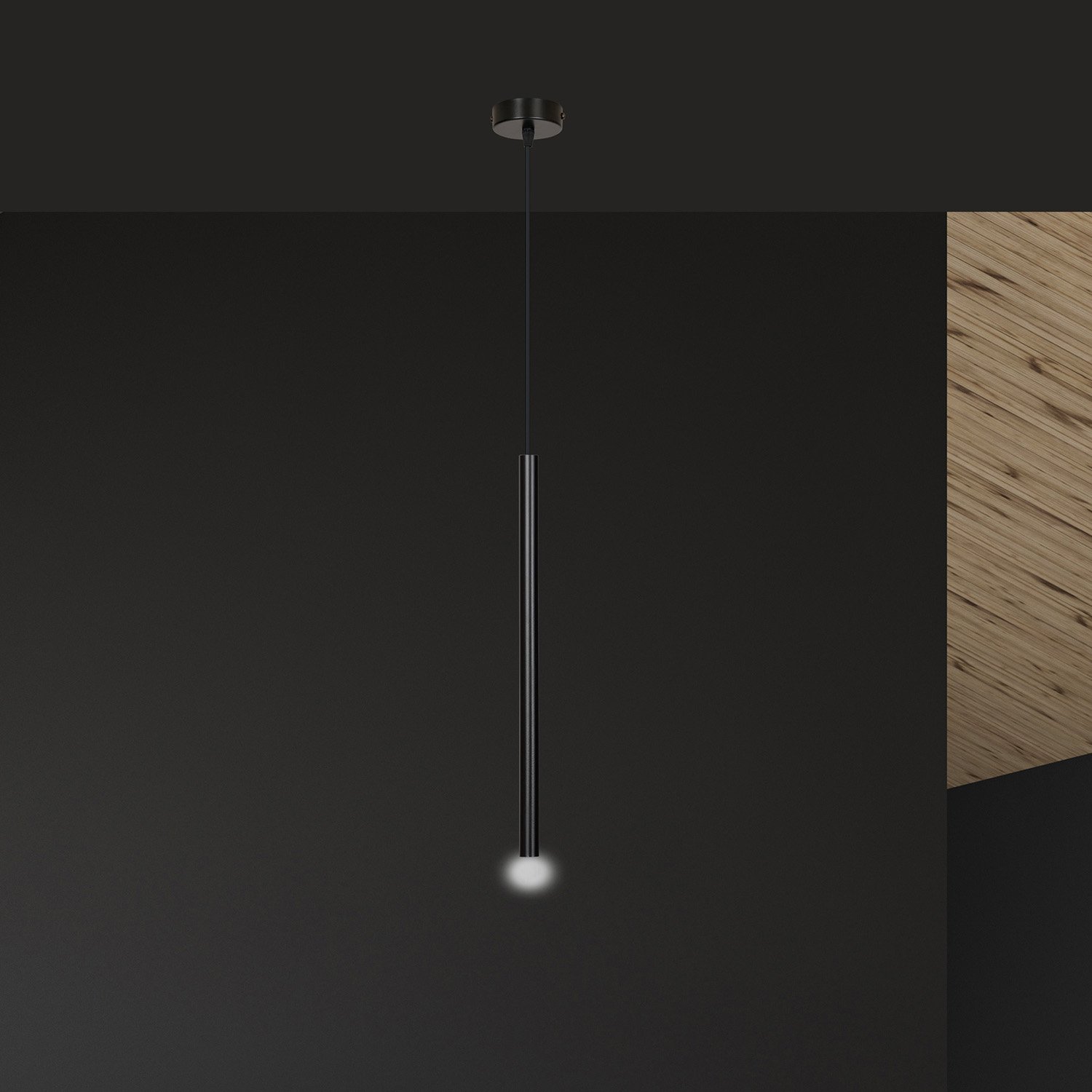 Lampadario 1 Luce Moderno Tsukiyomi Acciaio Nero E Paralume A Cilindro Sottile 552/1