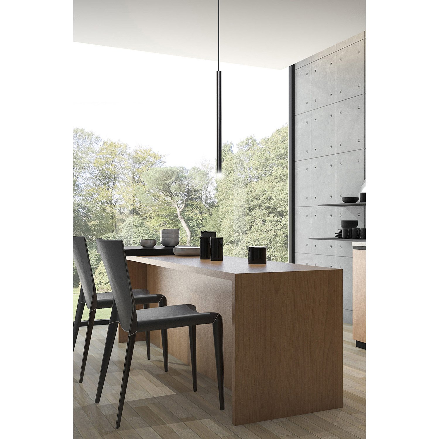 Lampadario 1 Luce Moderno Tsukiyomi Acciaio Nero E Paralume A Cilindro Sottile 552/1