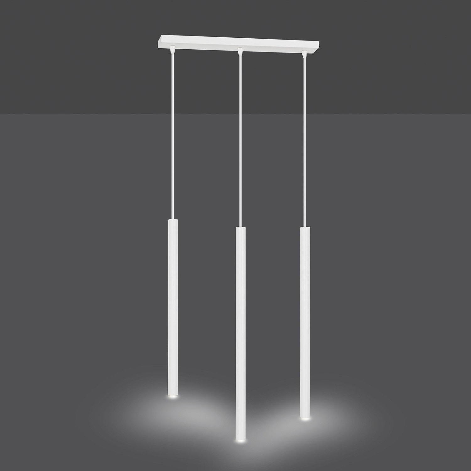 Lampadario 3 Luci Moderno Tsukiyomi Acciaio Bianco E Paralumi A Cilindri Sottili 553/3