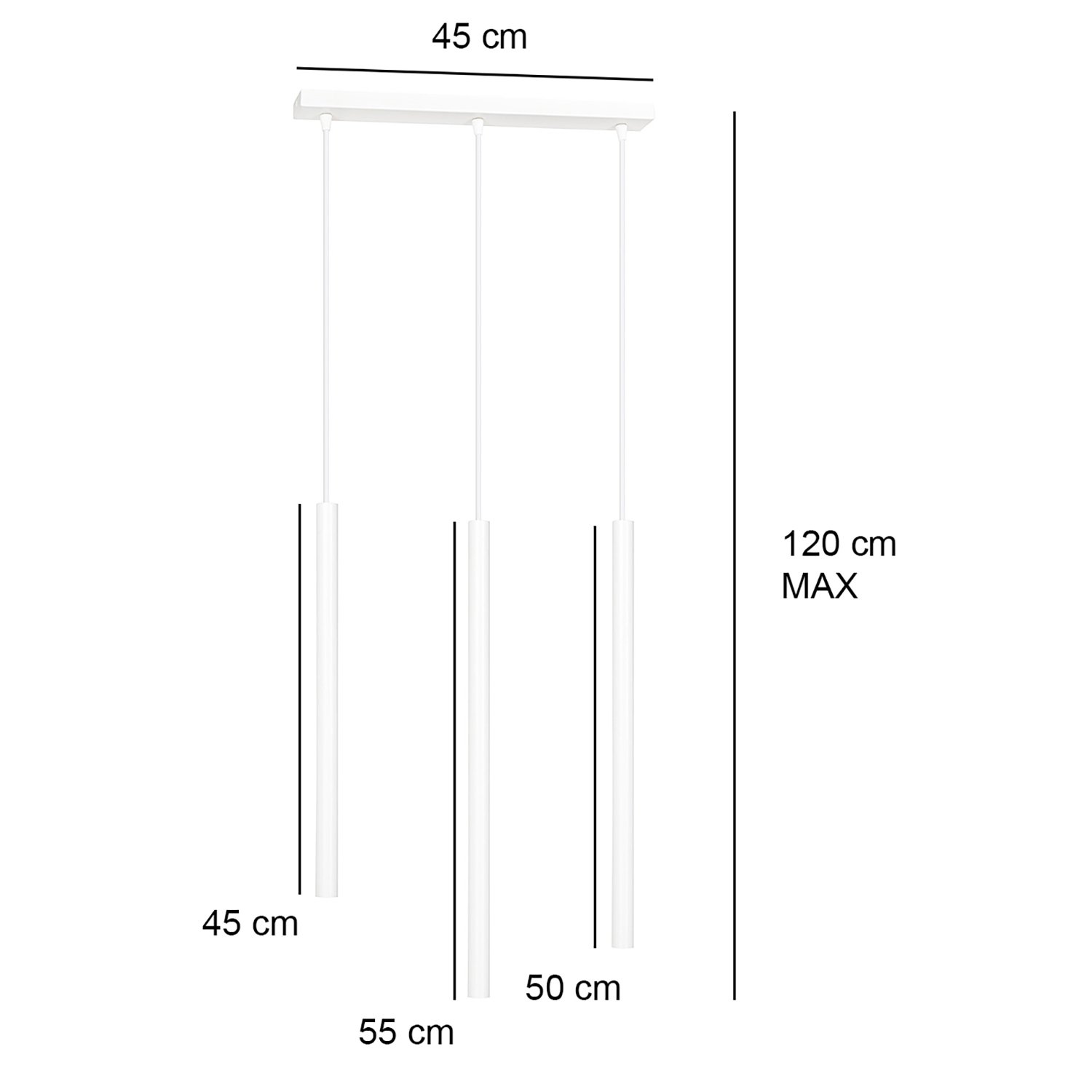 Lampadario 3 Luci Moderno Tsukiyomi Acciaio Bianco E Paralumi A Cilindri Sottili 553/3