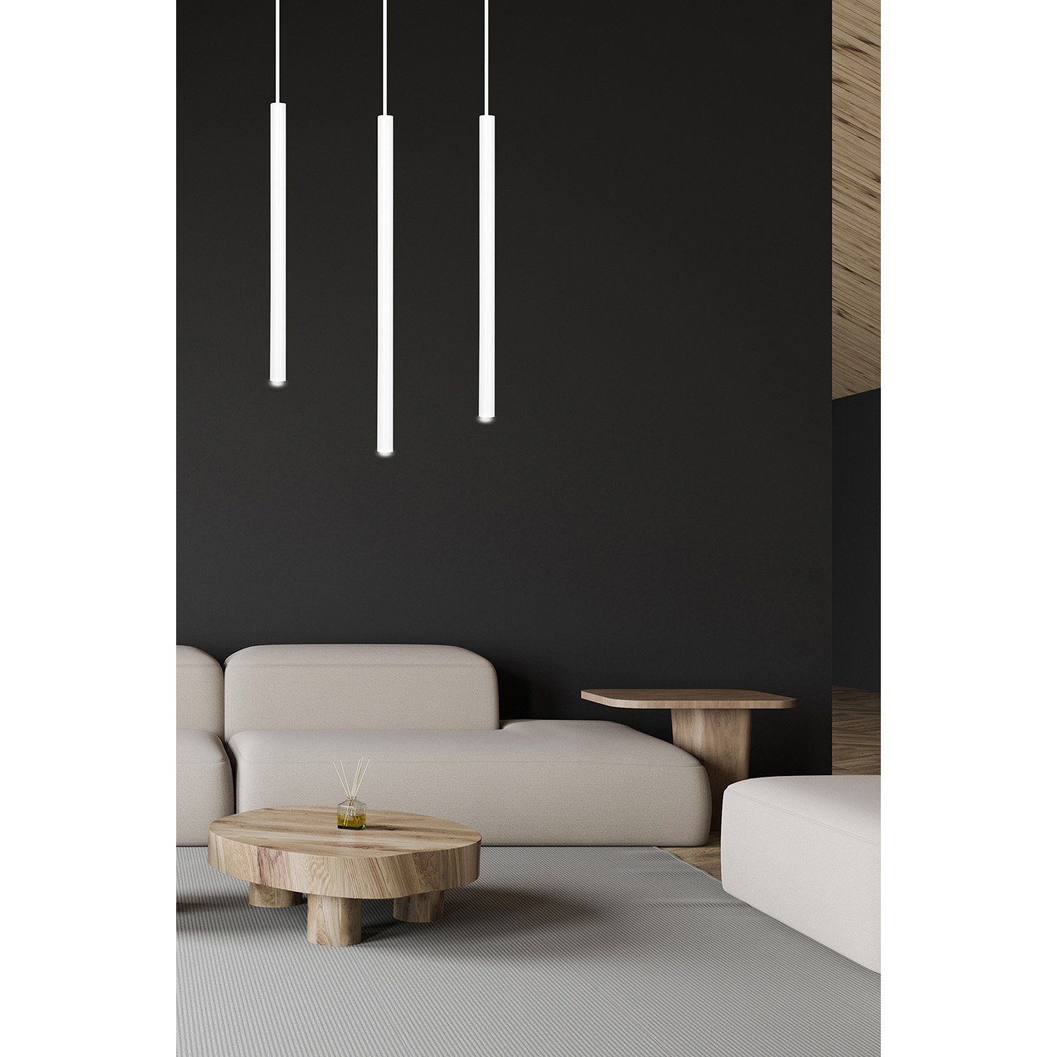 Lampadario 3 Luci Moderno Tsukiyomi Acciaio Bianco E Paralumi A Cilindri Sottili 553/3
