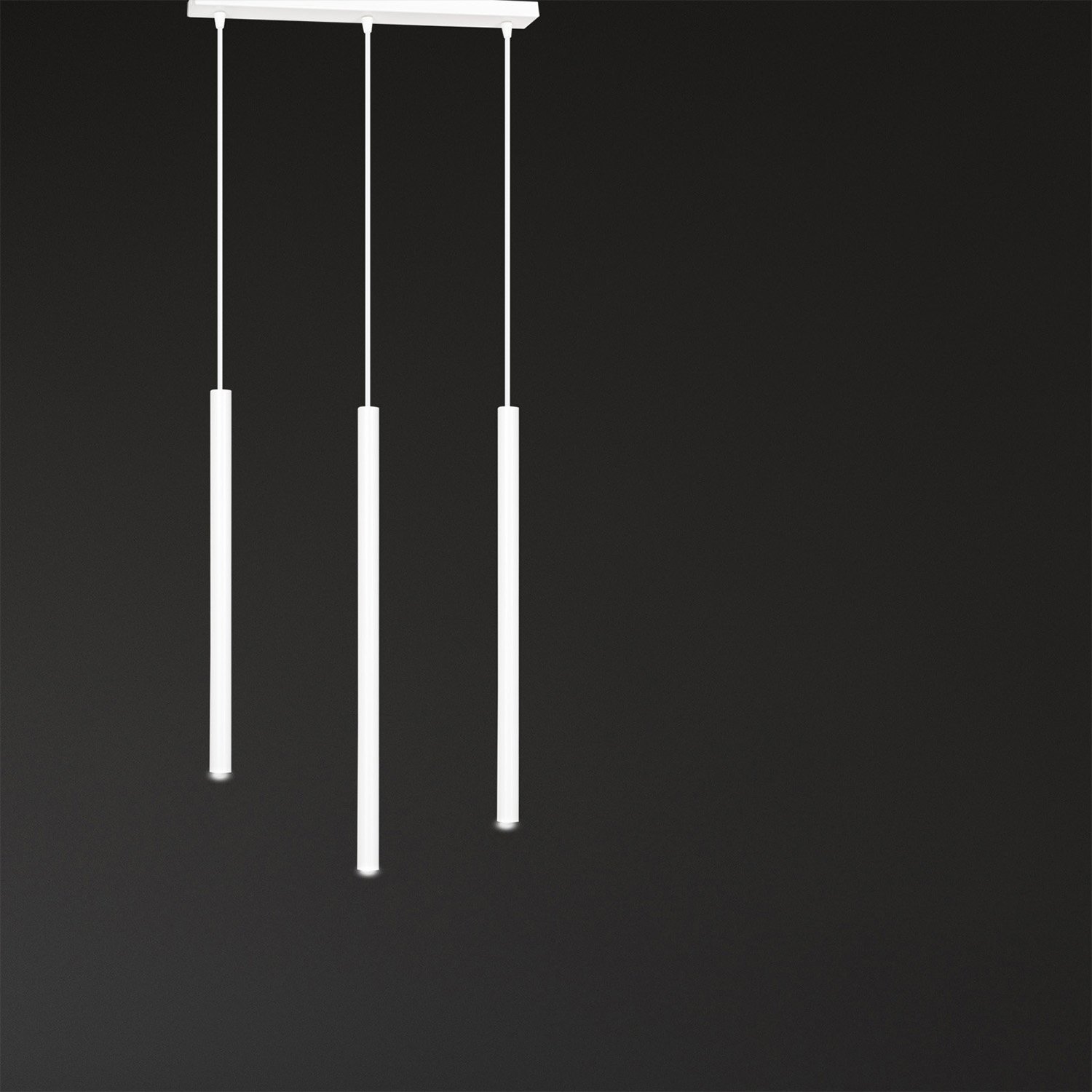 Lampadario 3 Luci Moderno Tsukiyomi Acciaio Bianco E Paralumi A Cilindri Sottili 553/3