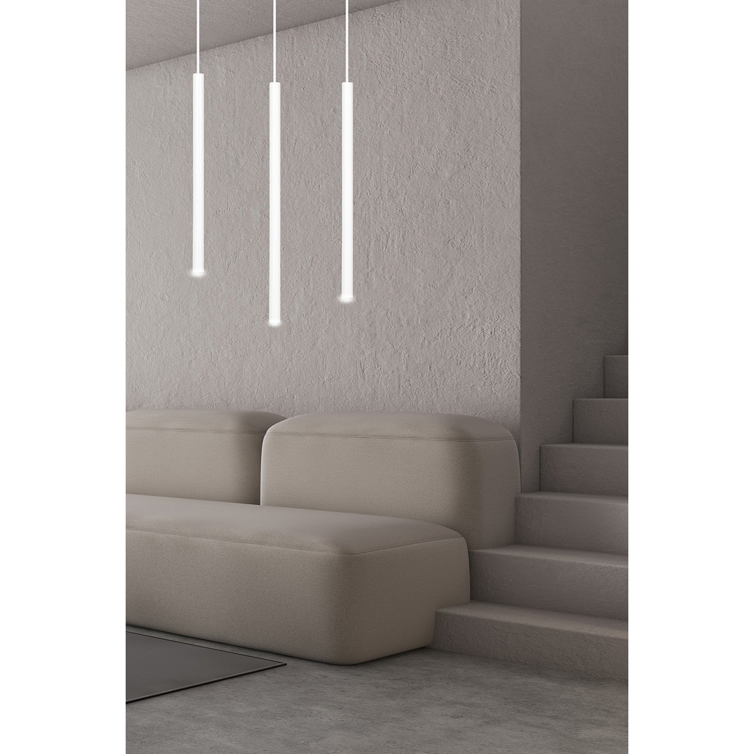 Lampadario 3 Luci Moderno Tsukiyomi Acciaio Bianco E Paralumi A Cilindri Sottili 553/3