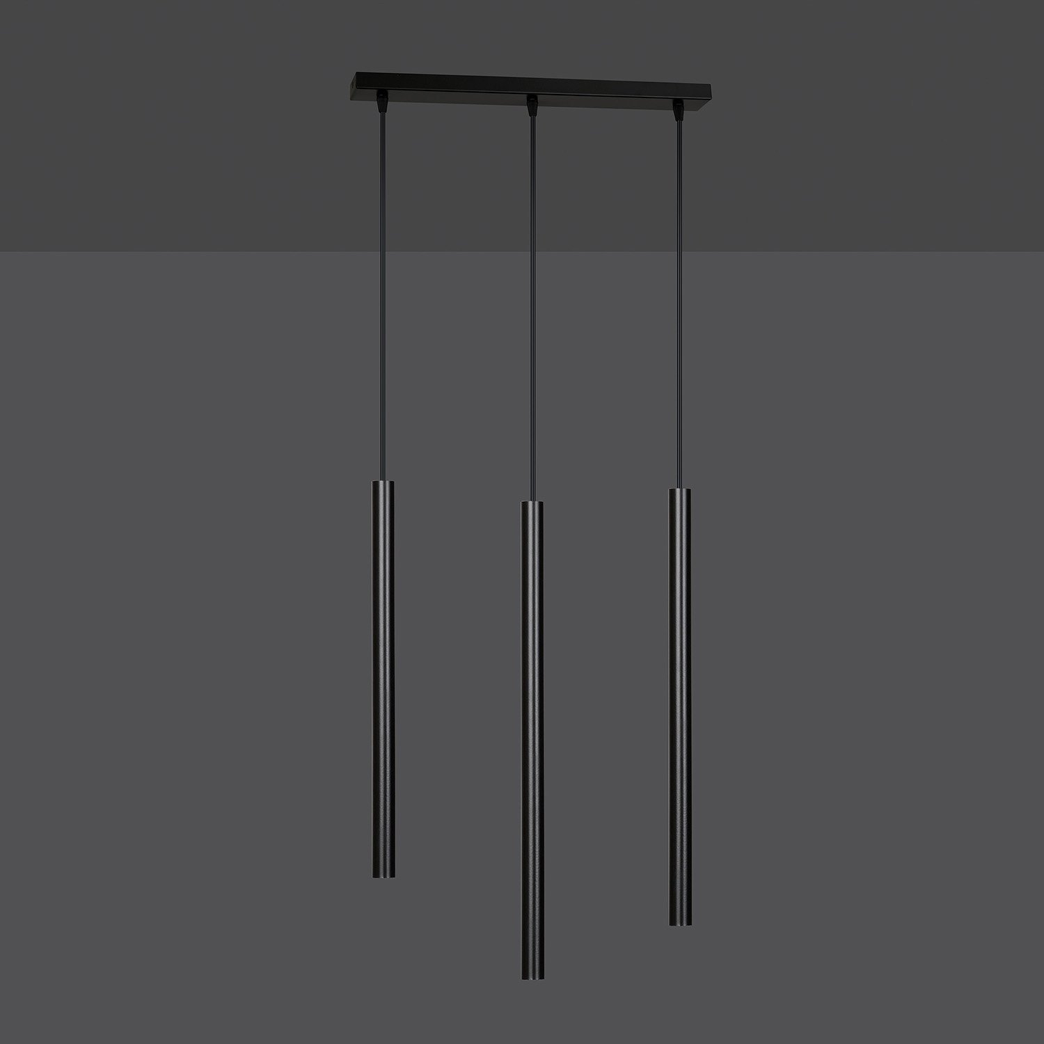 Lampadario 3 Luci Moderno Tsukiyomi Acciaio Nero E Paralumi A Cilindri Sottili 552/3