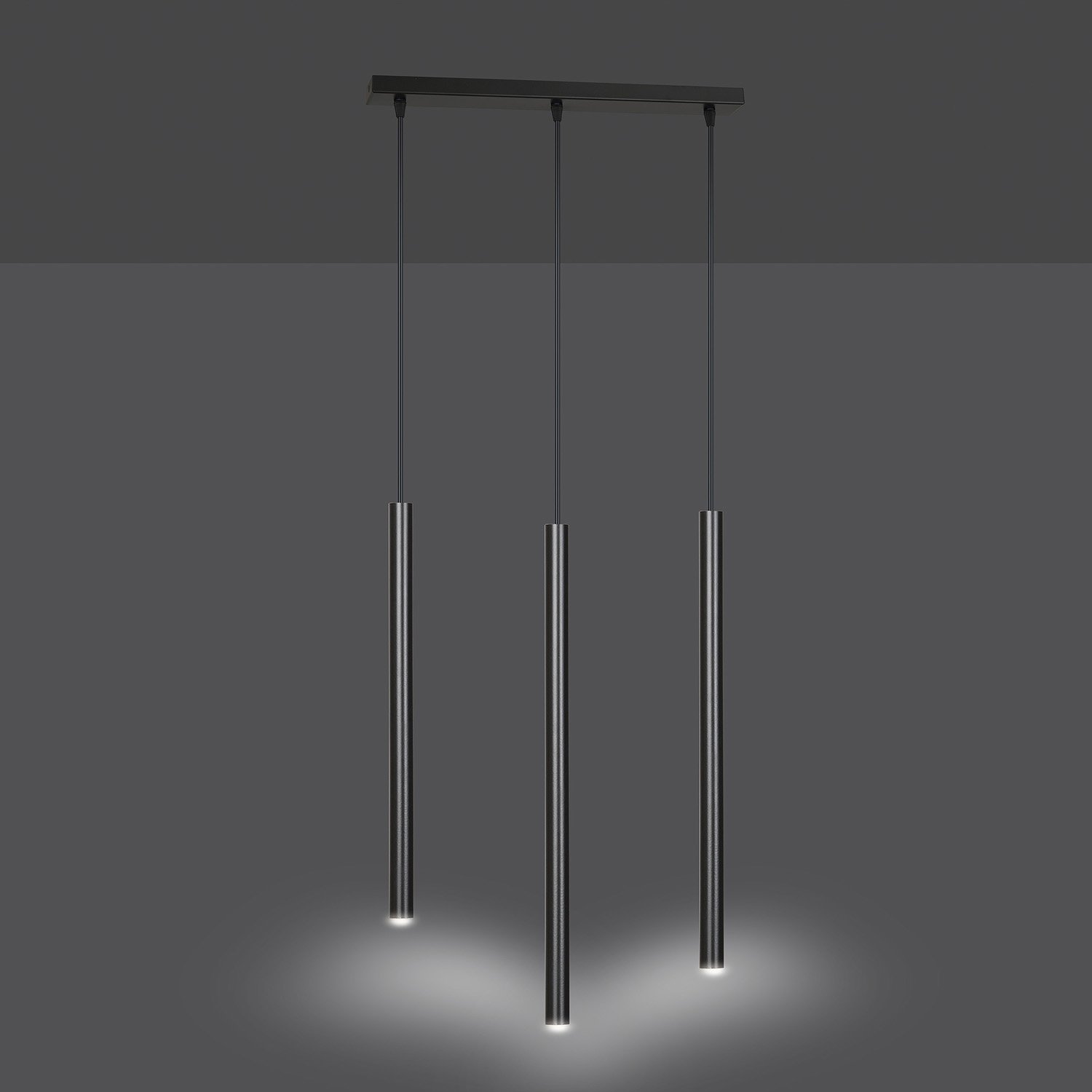 Lampadario 3 Luci Moderno Tsukiyomi Acciaio Nero E Paralumi A Cilindri Sottili 552/3