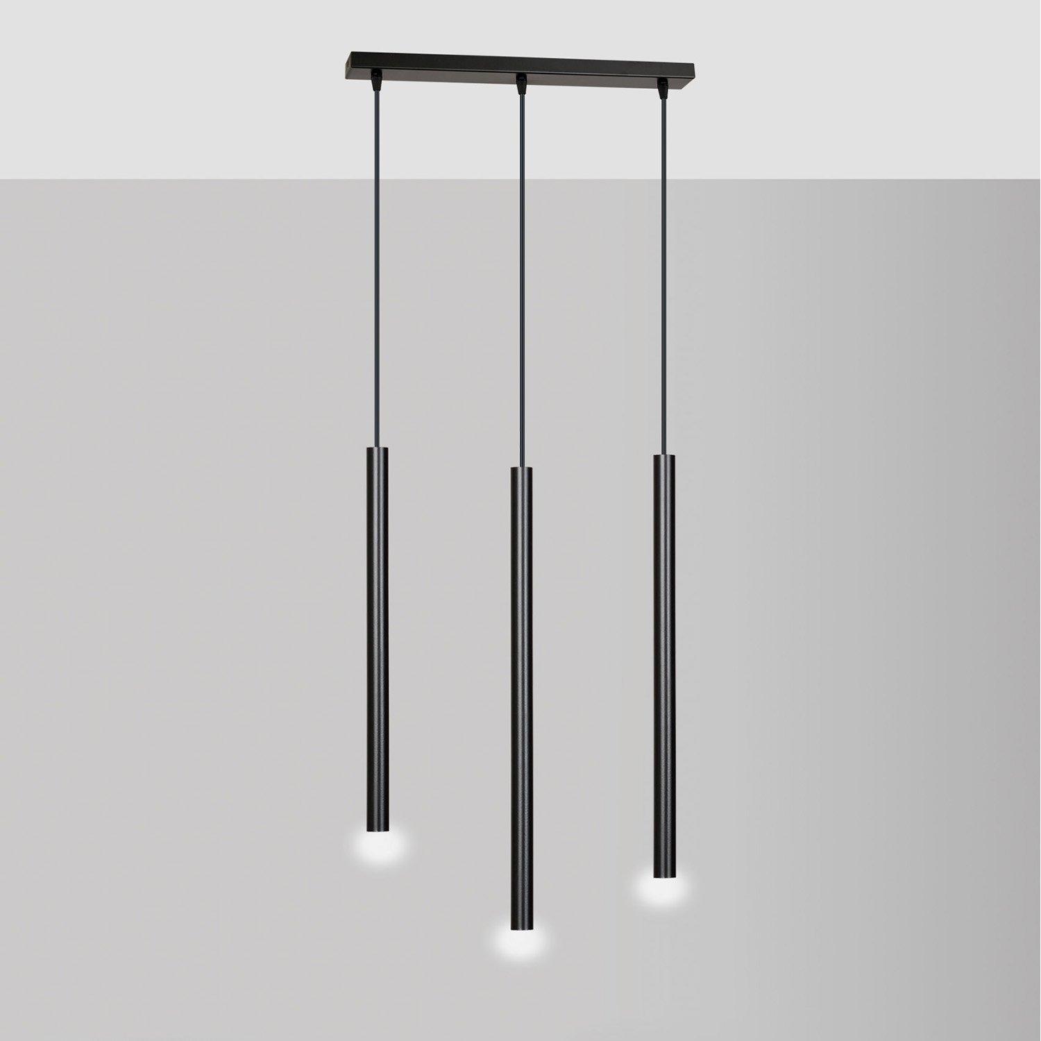 Lampadario 3 Luci Moderno Tsukiyomi Acciaio Nero E Paralumi A Cilindri Sottili 552/3