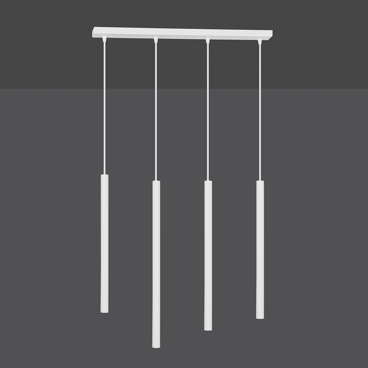 Lampadario 4 Luci Moderno Tsukiyomi Acciaio Bianco E Paralumi A Cilindri Sottili 553/4