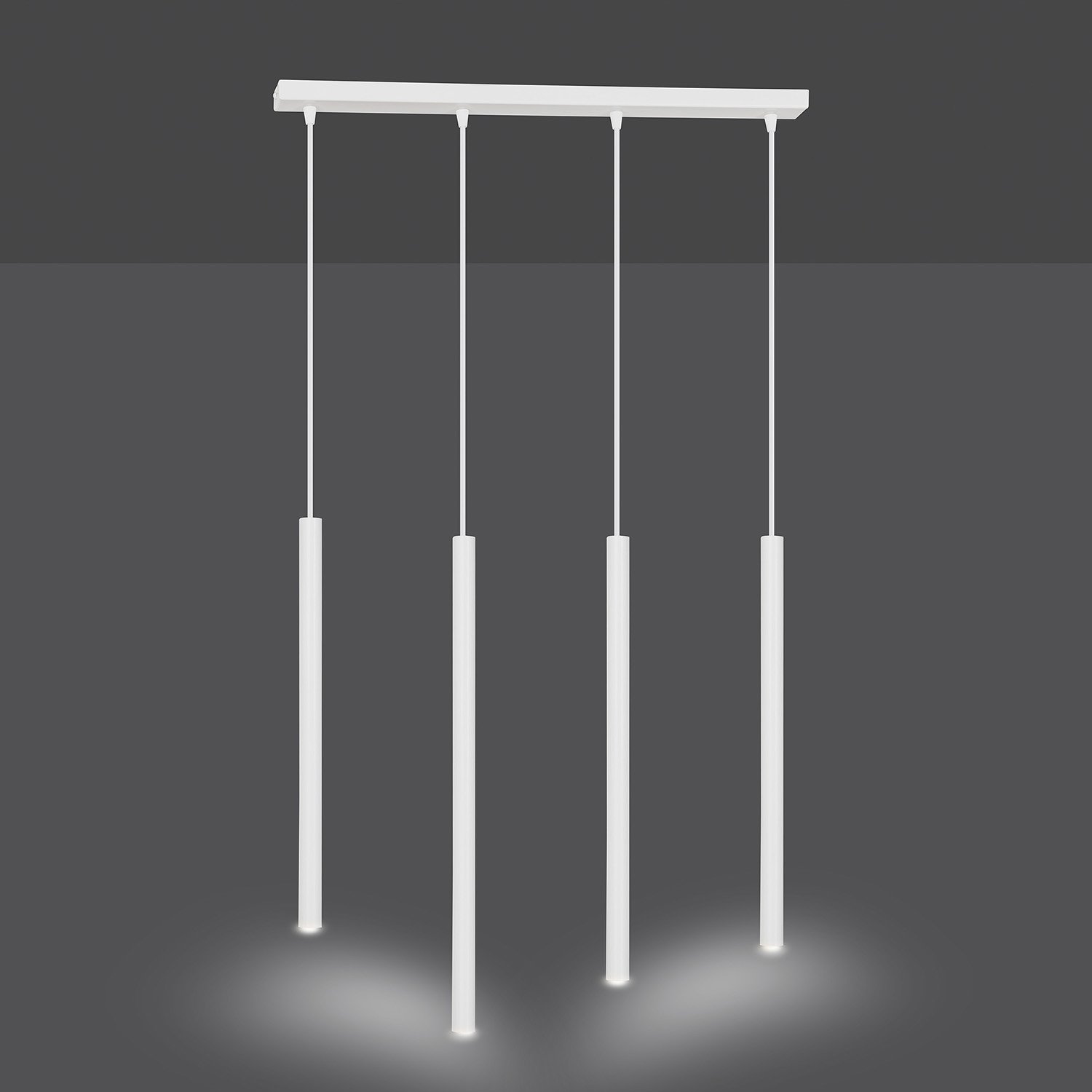 Lampadario 4 Luci Moderno Tsukiyomi Acciaio Bianco E Paralumi A Cilindri Sottili 553/4