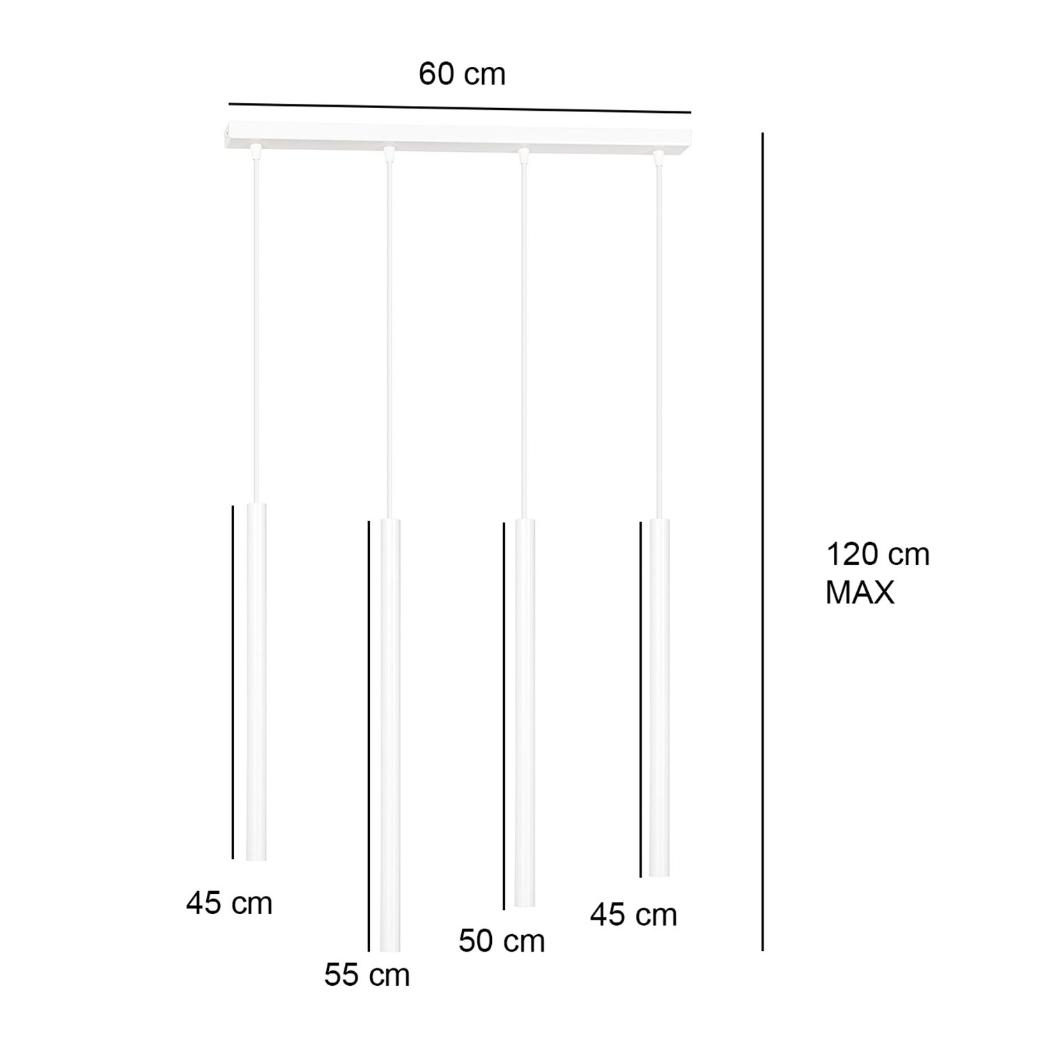 Lampadario 4 Luci Moderno Tsukiyomi Acciaio Bianco E Paralumi A Cilindri Sottili 553/4