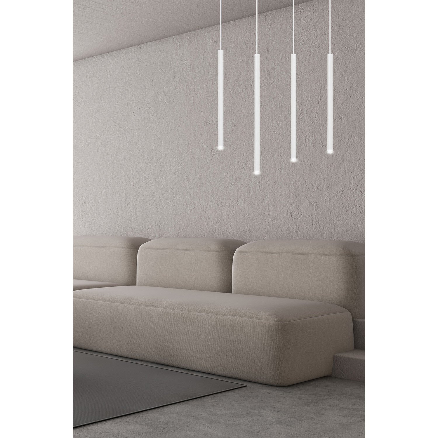 Lampadario 4 Luci Moderno Tsukiyomi Acciaio Bianco E Paralumi A Cilindri Sottili 553/4