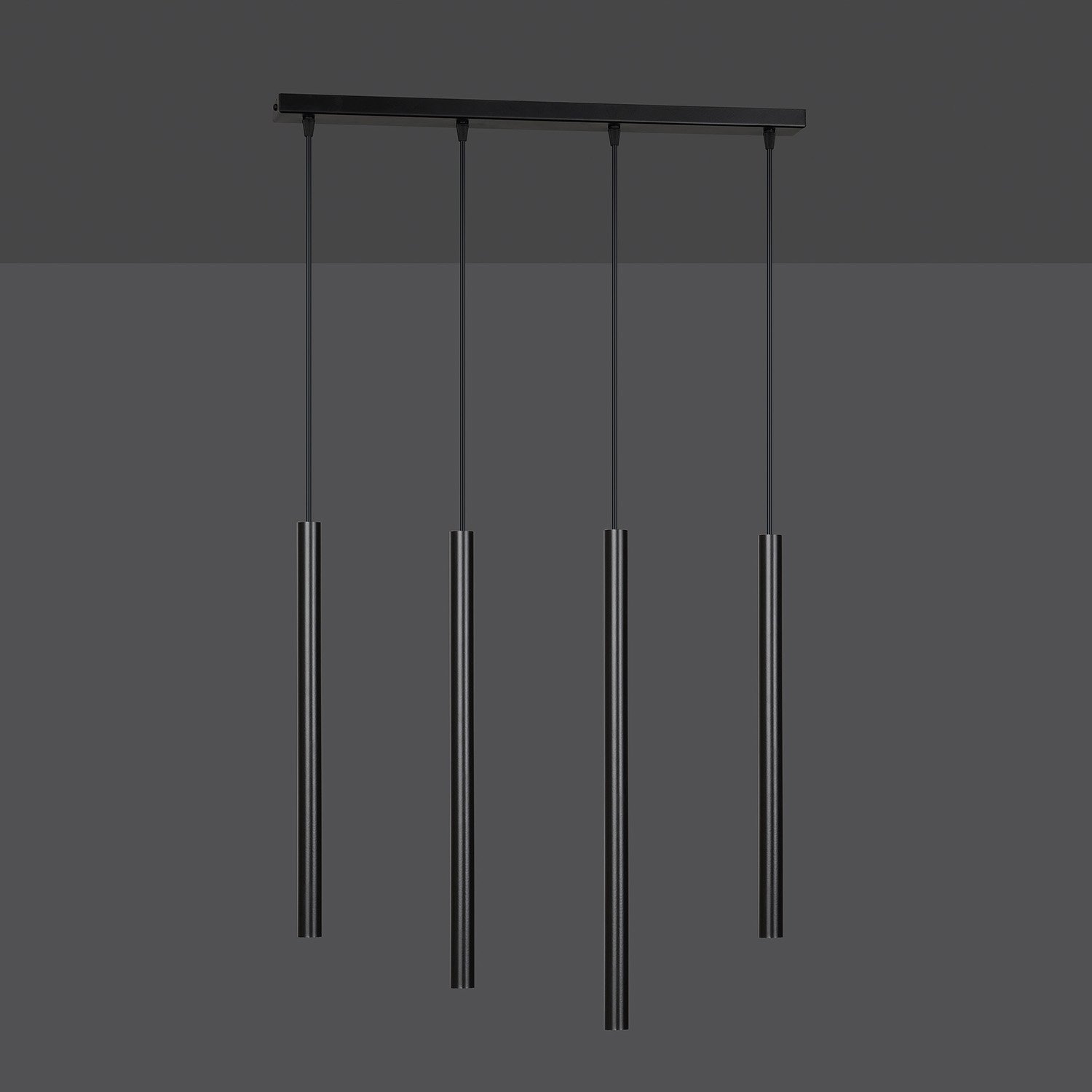 Lampadario 4 Luci Moderno Tsukiyomi Acciaio Nero E Paralumi A Cilindri Sottili 552/4