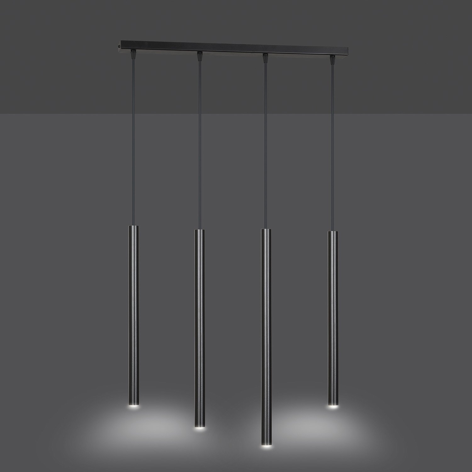 Lampadario 4 Luci Moderno Tsukiyomi Acciaio Nero E Paralumi A Cilindri Sottili 552/4