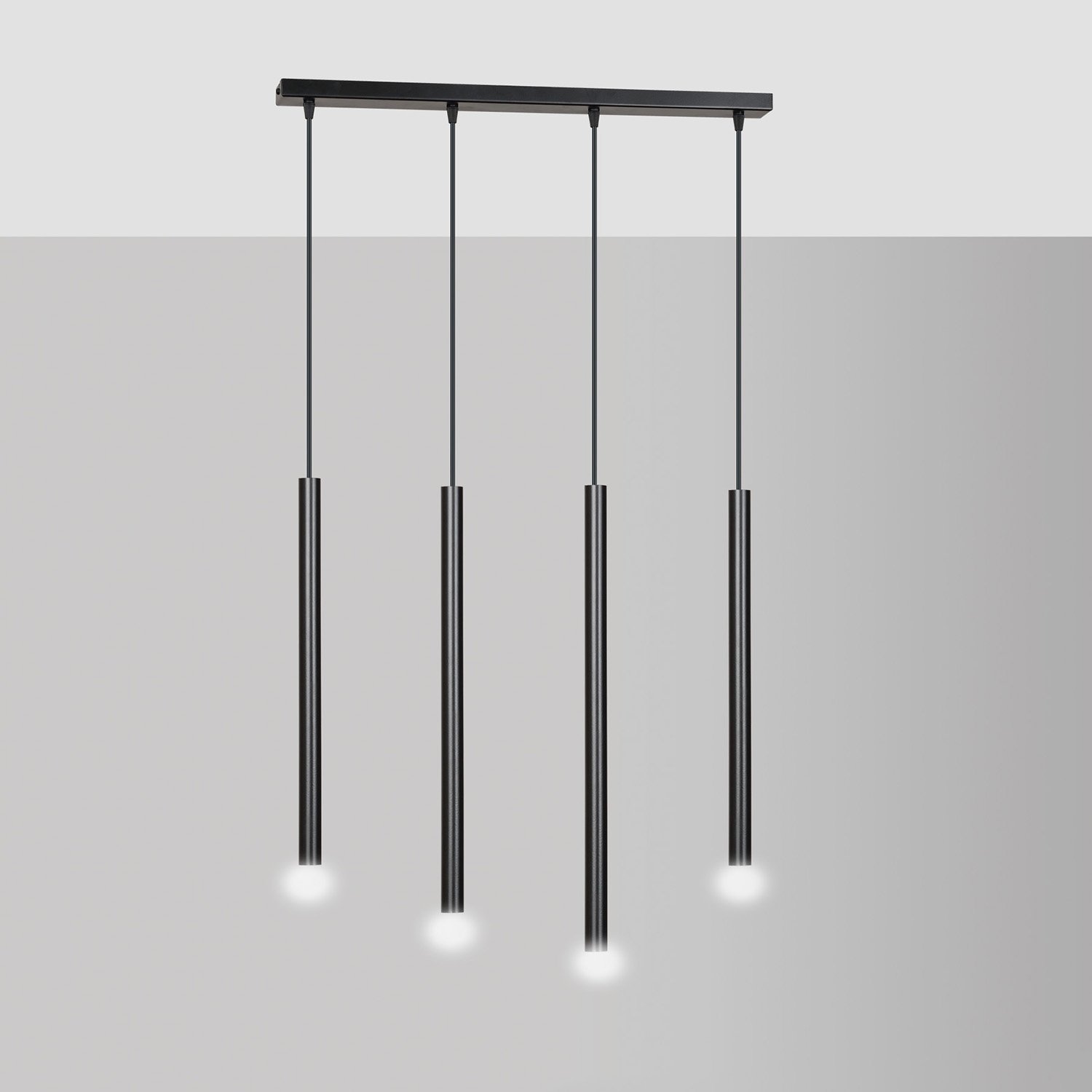 Lampadario 4 Luci Moderno Tsukiyomi Acciaio Nero E Paralumi A Cilindri Sottili 552/4
