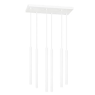 Lampadario 6 Luci Moderno Tsukiyomi Acciaio Bianco E Paralumi A Cilindri Sottili Lampadario 6 Luci Moderno Tsukiyomi Acciaio Bianco E Paralumi A Cilindri Sottili