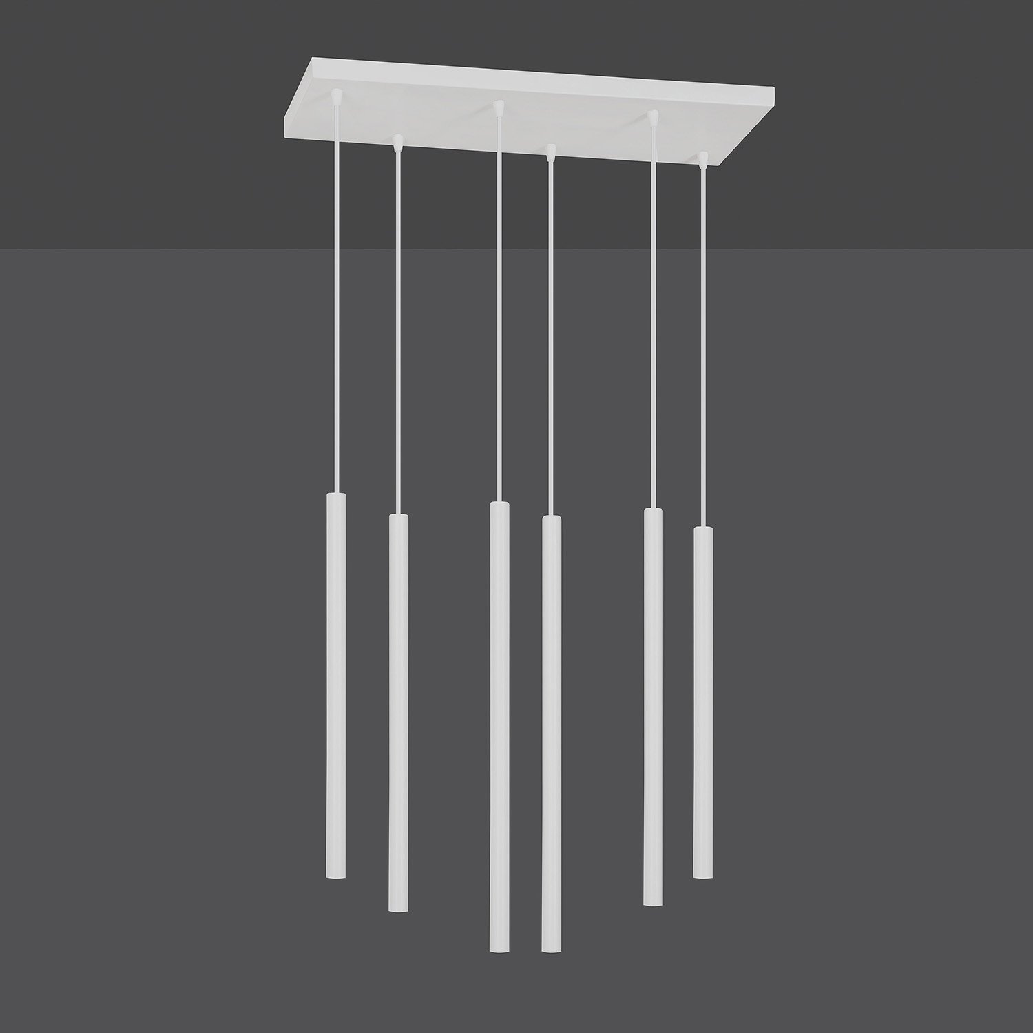 Lampadario 6 Luci Moderno Tsukiyomi Acciaio Bianco E Paralumi A Cilindri Sottili 553/6