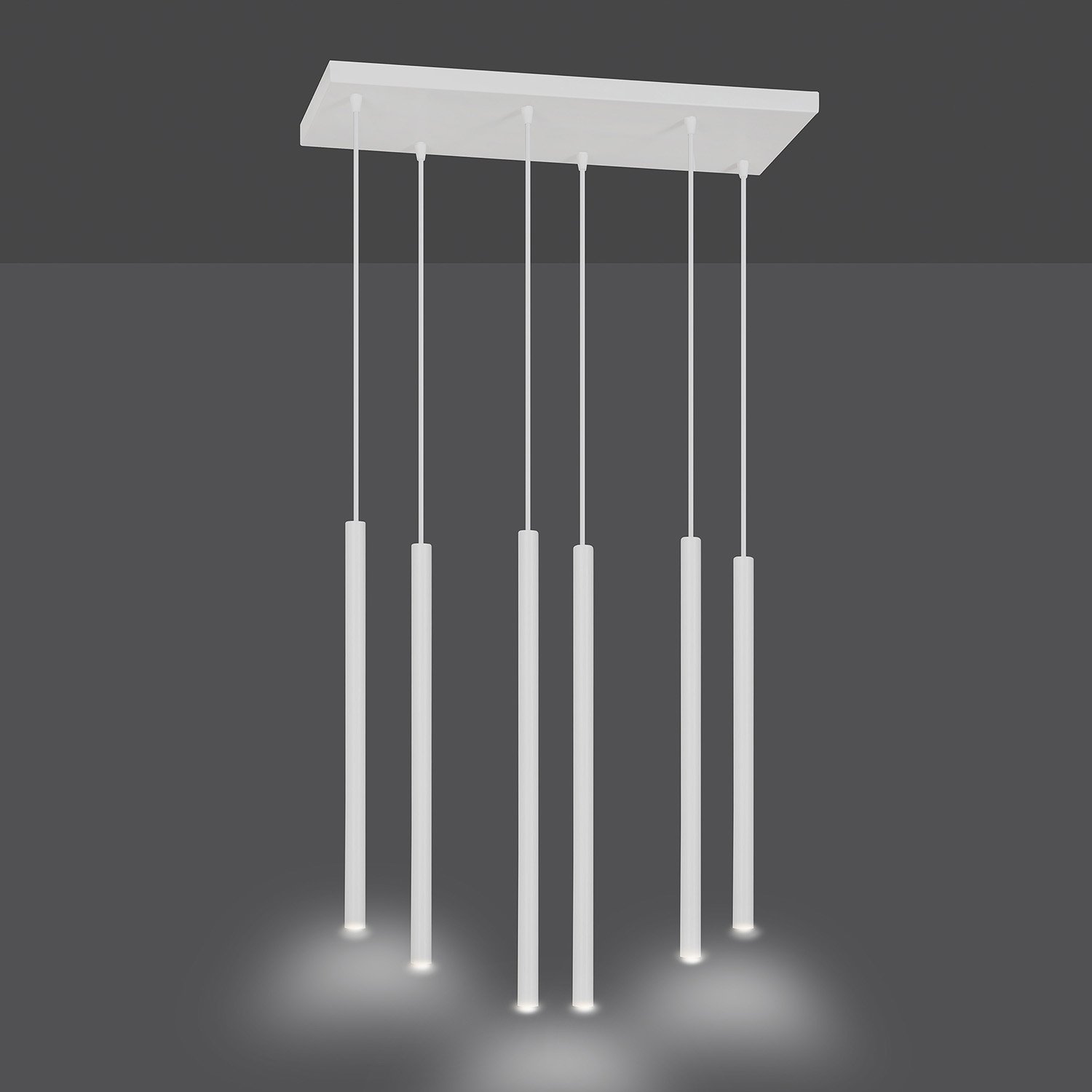 Lampadario 6 Luci Moderno Tsukiyomi Acciaio Bianco E Paralumi A Cilindri Sottili 553/6