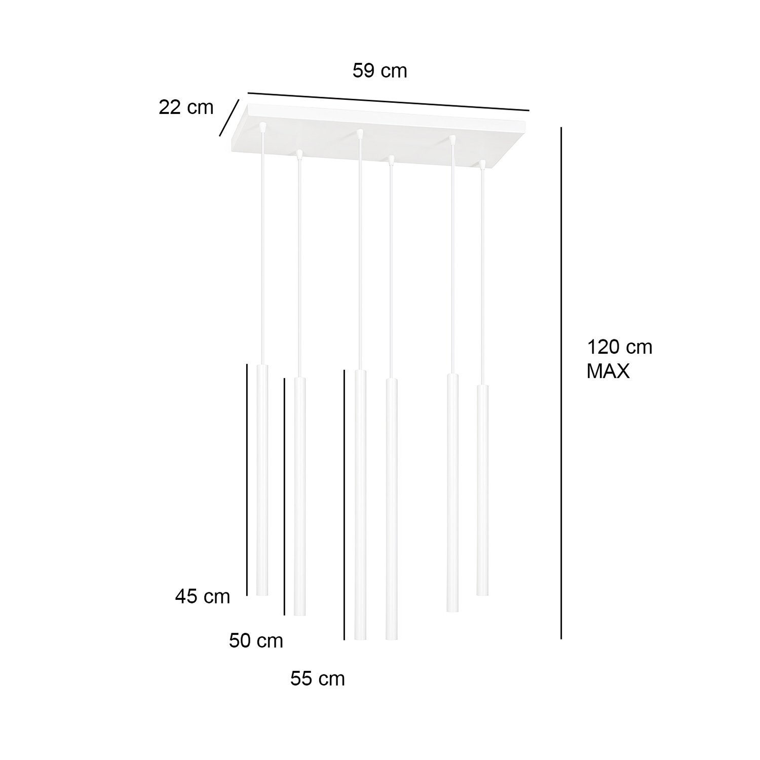 Lampadario 6 Luci Moderno Tsukiyomi Acciaio Bianco E Paralumi A Cilindri Sottili 553/6