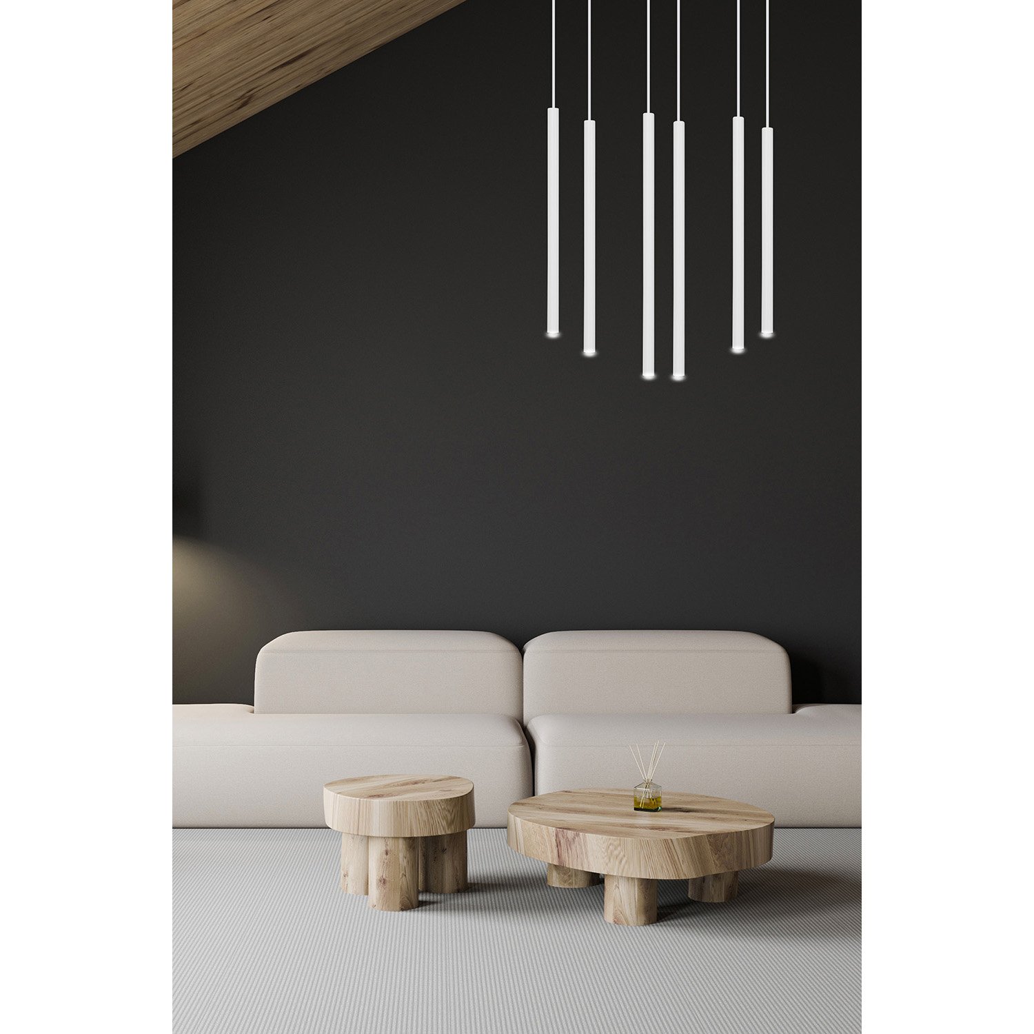 Lampadario 6 Luci Moderno Tsukiyomi Acciaio Bianco E Paralumi A Cilindri Sottili 553/6