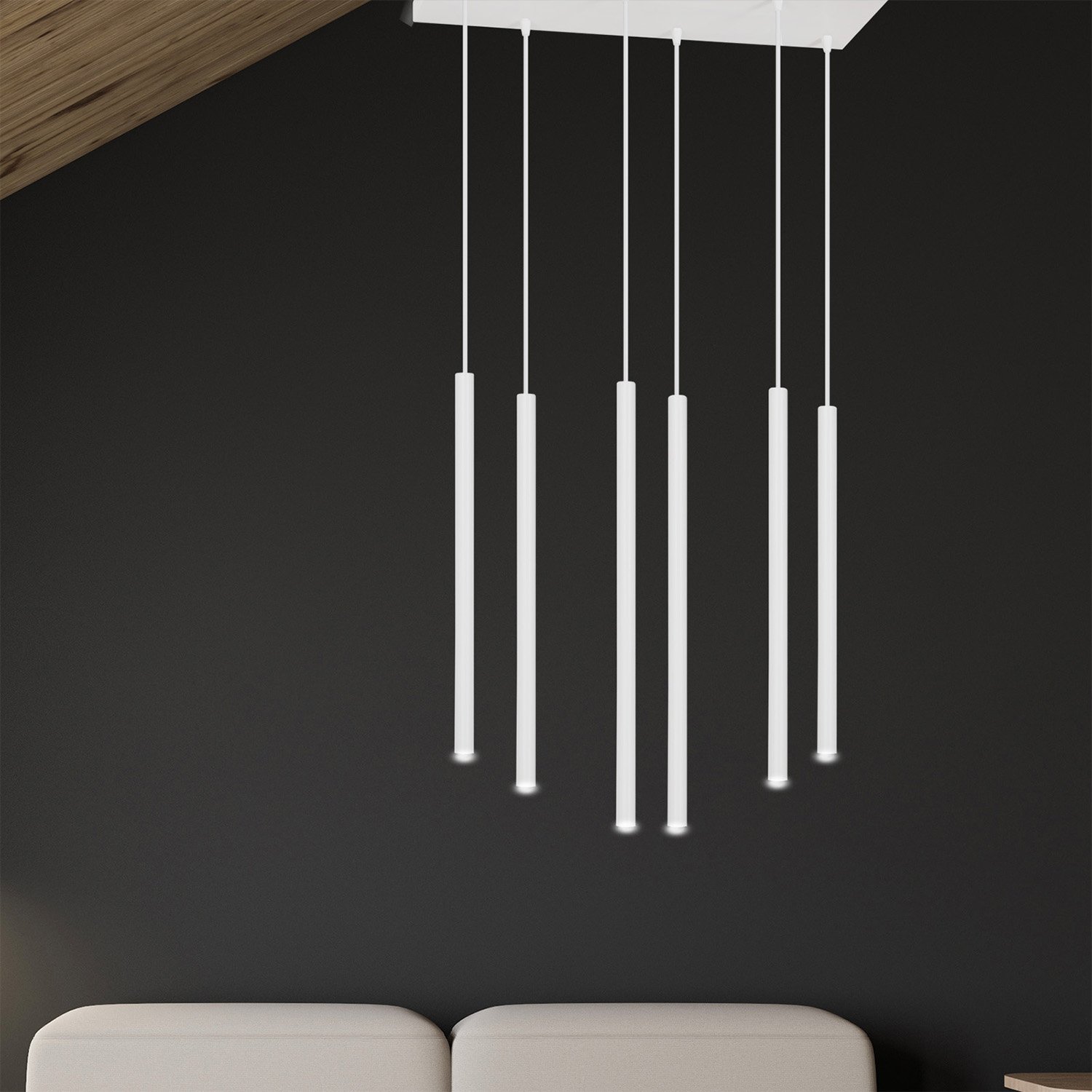 Lampadario 6 Luci Moderno Tsukiyomi Acciaio Bianco E Paralumi A Cilindri Sottili 553/6