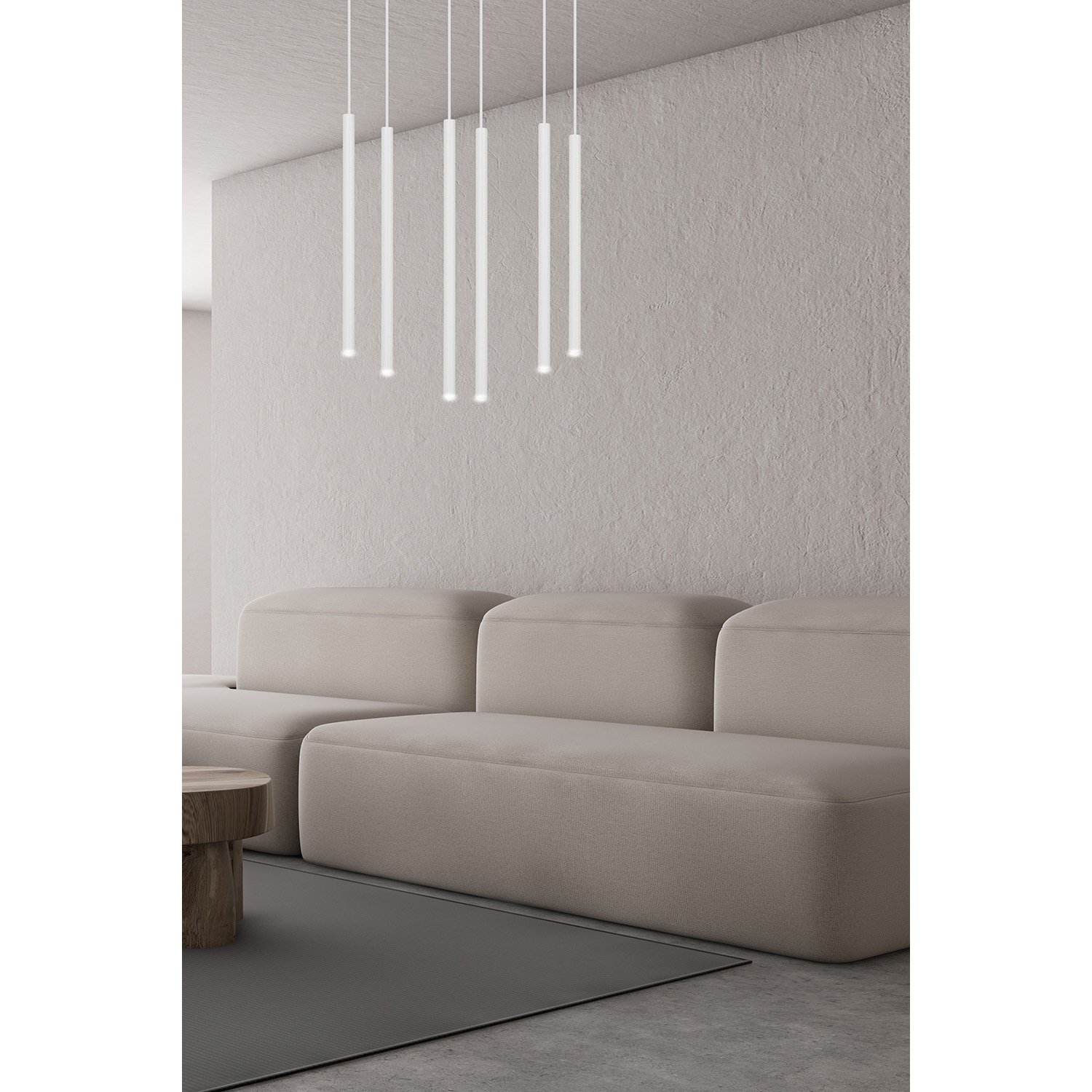 Lampadario 6 Luci Moderno Tsukiyomi Acciaio Bianco E Paralumi A Cilindri Sottili 553/6