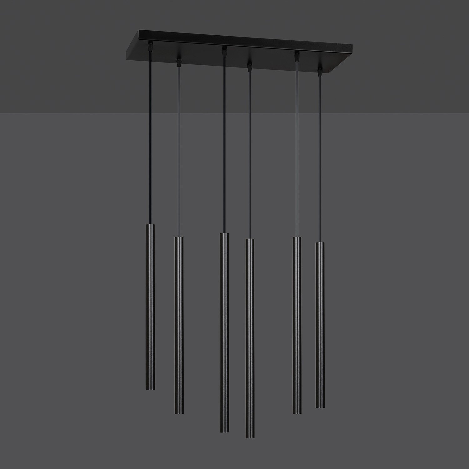 Lampadario 6 Luci Moderno Tsukiyomi Acciaio Nero E Paralumi A Cilindri Sottili 552/6