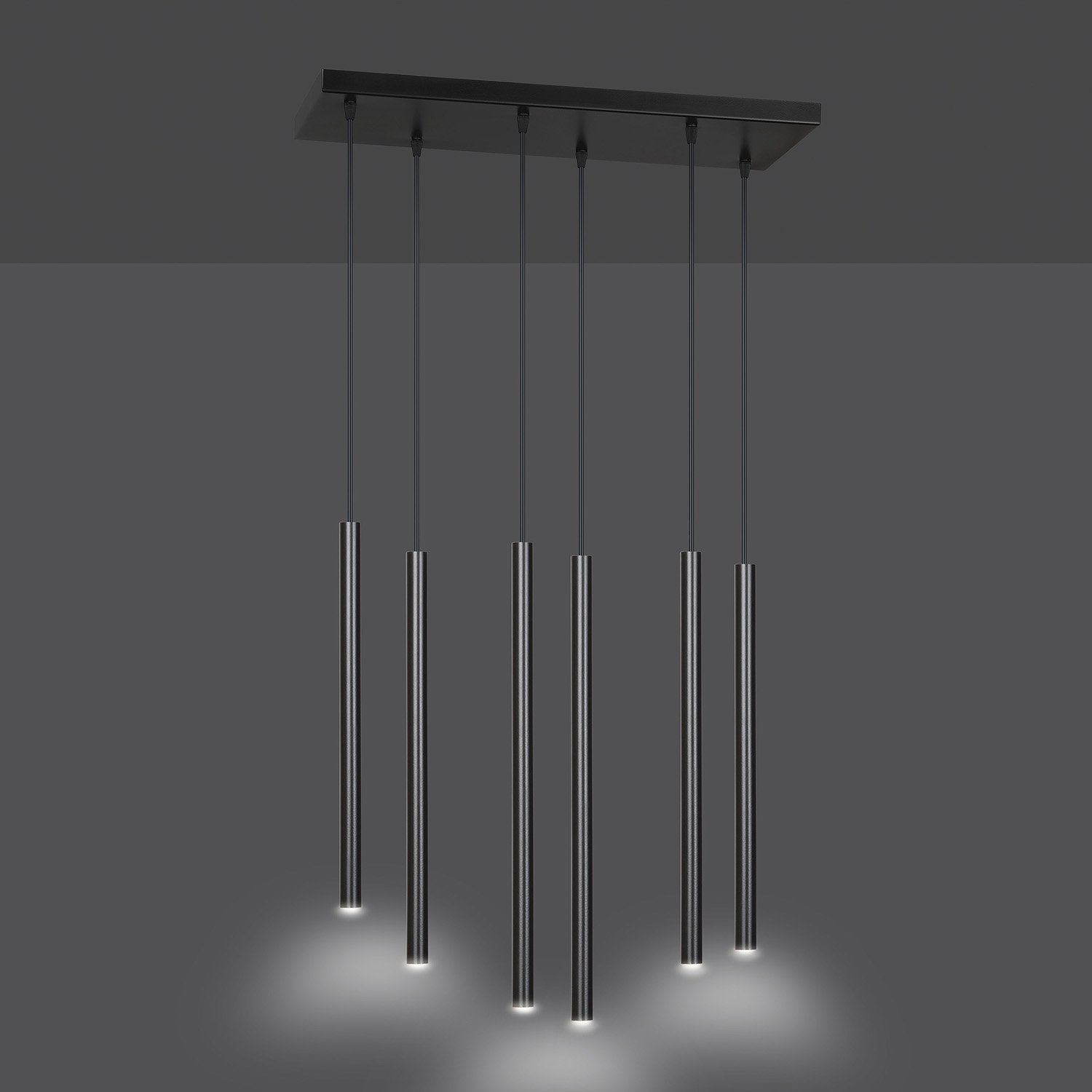 Lampadario 6 Luci Moderno Tsukiyomi Acciaio Nero E Paralumi A Cilindri Sottili 552/6