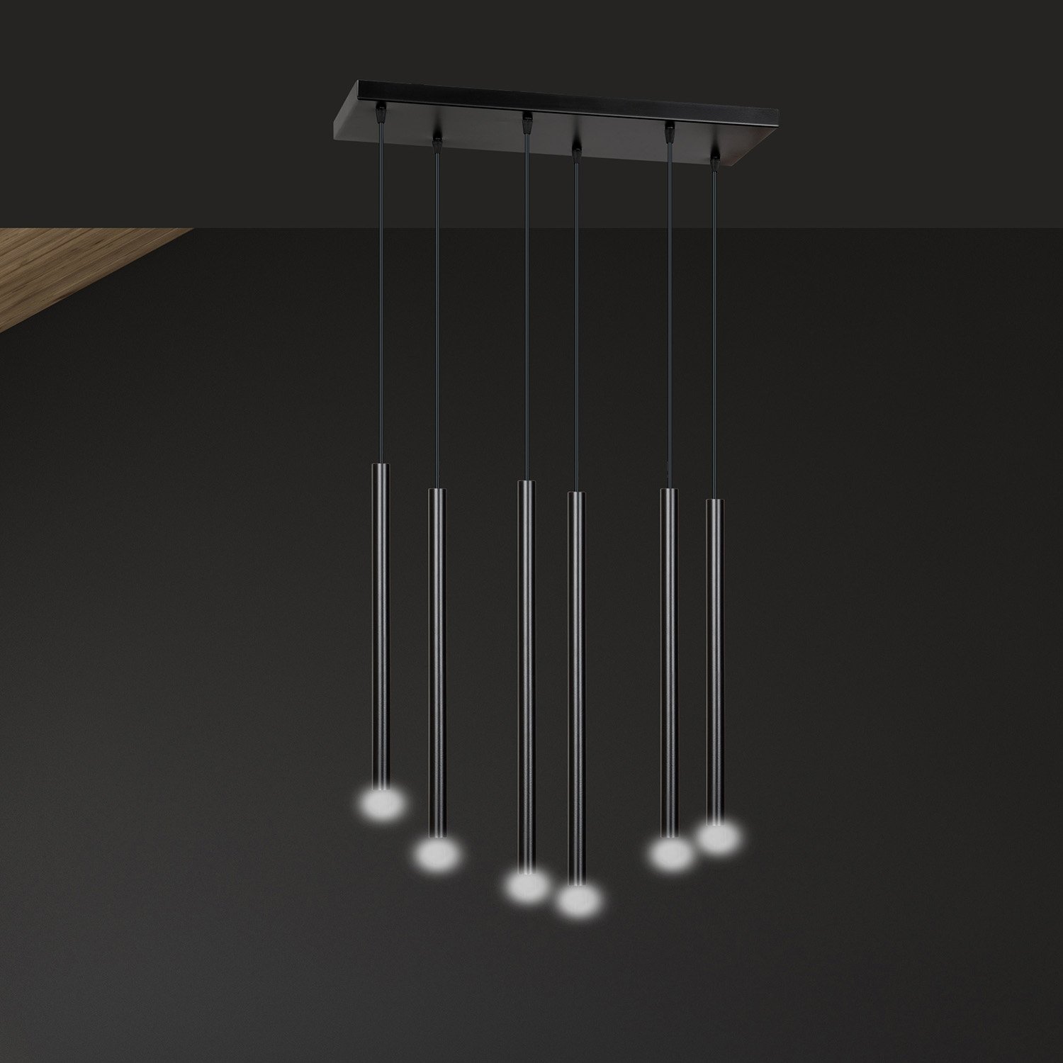 Lampadario 6 Luci Moderno Tsukiyomi Acciaio Nero E Paralumi A Cilindri Sottili 552/6