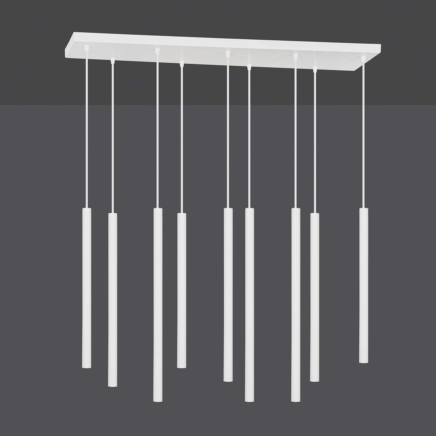 Lampadario 9 Luci Moderno Tsukiyomi Acciaio Bianco E Paralumi A Cilindri Sottili 553/9