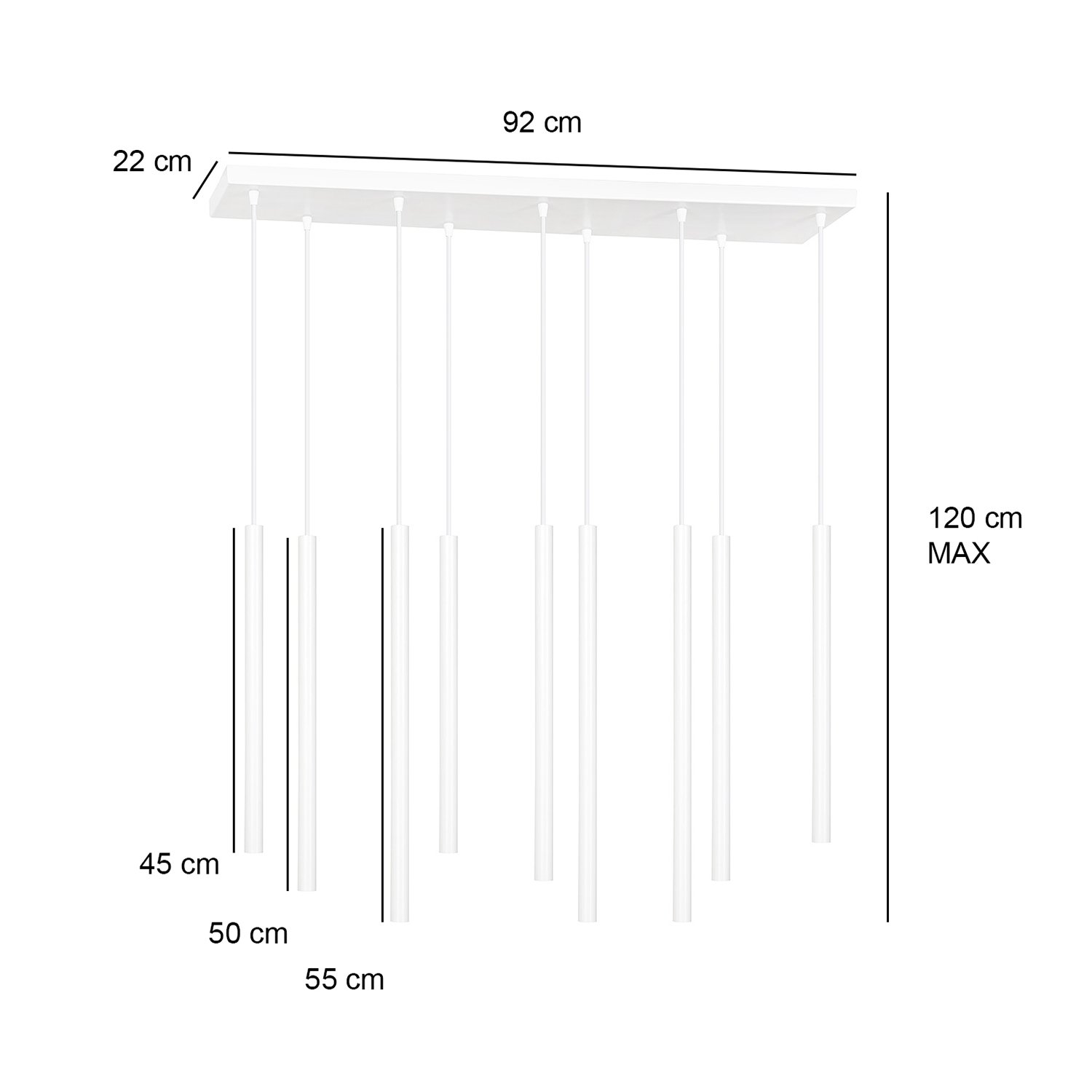 Lampadario 9 Luci Moderno Tsukiyomi Acciaio Bianco E Paralumi A Cilindri Sottili 553/9