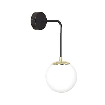 Applique Moderna 1 Luce Nu Kua Acciaio Nero E Oro E Vetro A Sfera Opale