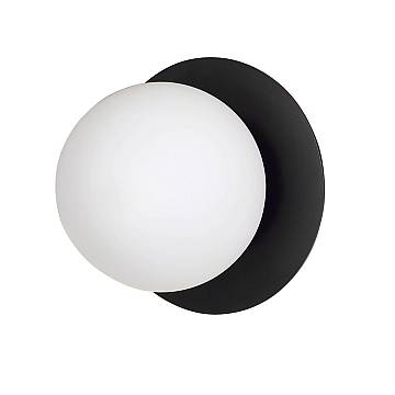 Applique 1 Luce Pendragon In Acciaio Nero E Sfera In Vetro Opalino