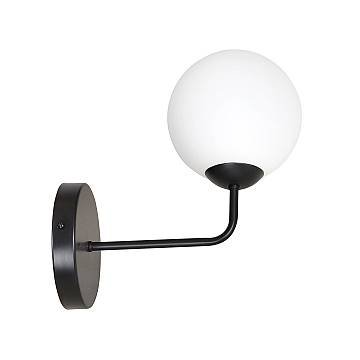 Applique Moderna 1 Luce Michizane In Acciaio Nero E Sfera In Vetro Opale