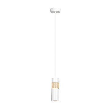 Sospensione 1 Luce Henge In Acciaio Bianco A Cilindro Con Legno Naturale